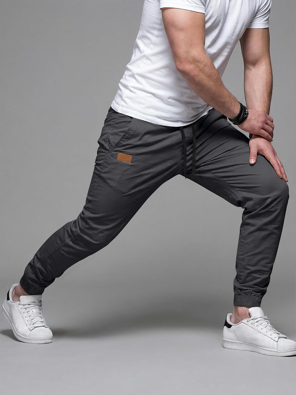 Detalle 2 de JMIERR Herren Chino Cargo Jogginghose aus Baumwolle mit Kordelzug und Taschen