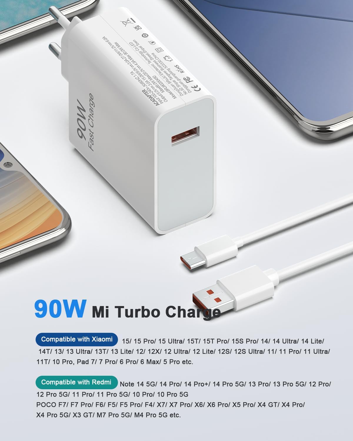 Detalle de Jippofu Caricabatterie USB-C 90W per Xiaomi Redmi e Poco – ricarica turbo affidabile