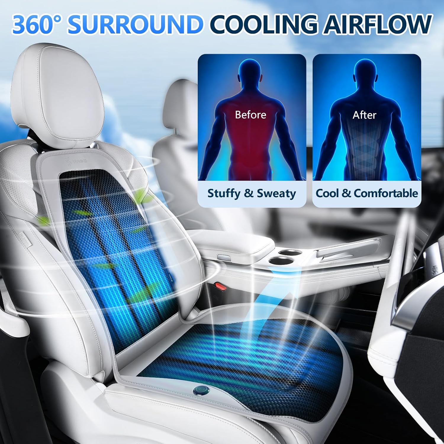 Thumbnail 4 de Upgraded Cooling Car Seat Cover Front Seat with Blowing & Suction – 12V-24V, 8 Turbo Fans, 3-Speed, Universal Fit