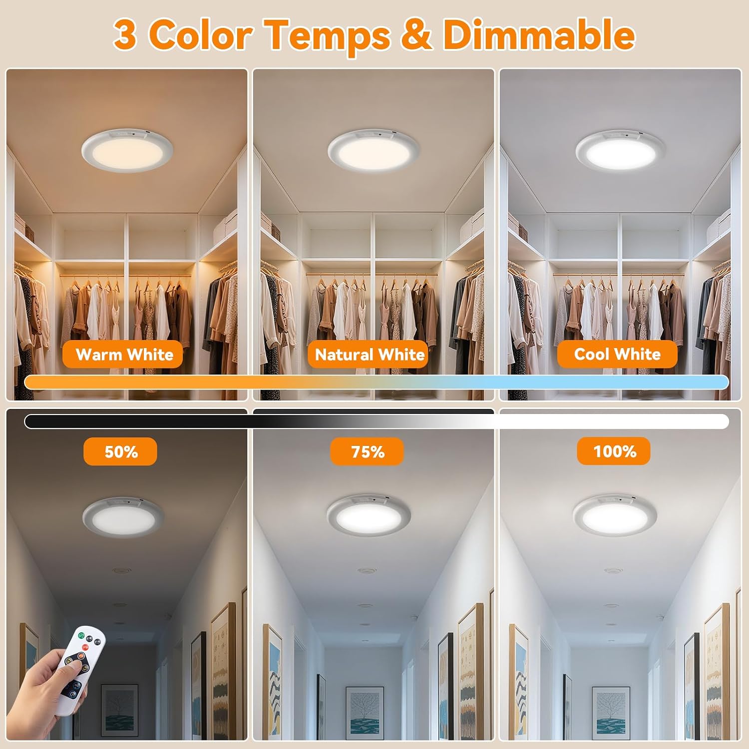 Detalle de KYEKIO T070 Rechargeable LED Ceiling Lights, 2-Pack with Motion Sensor