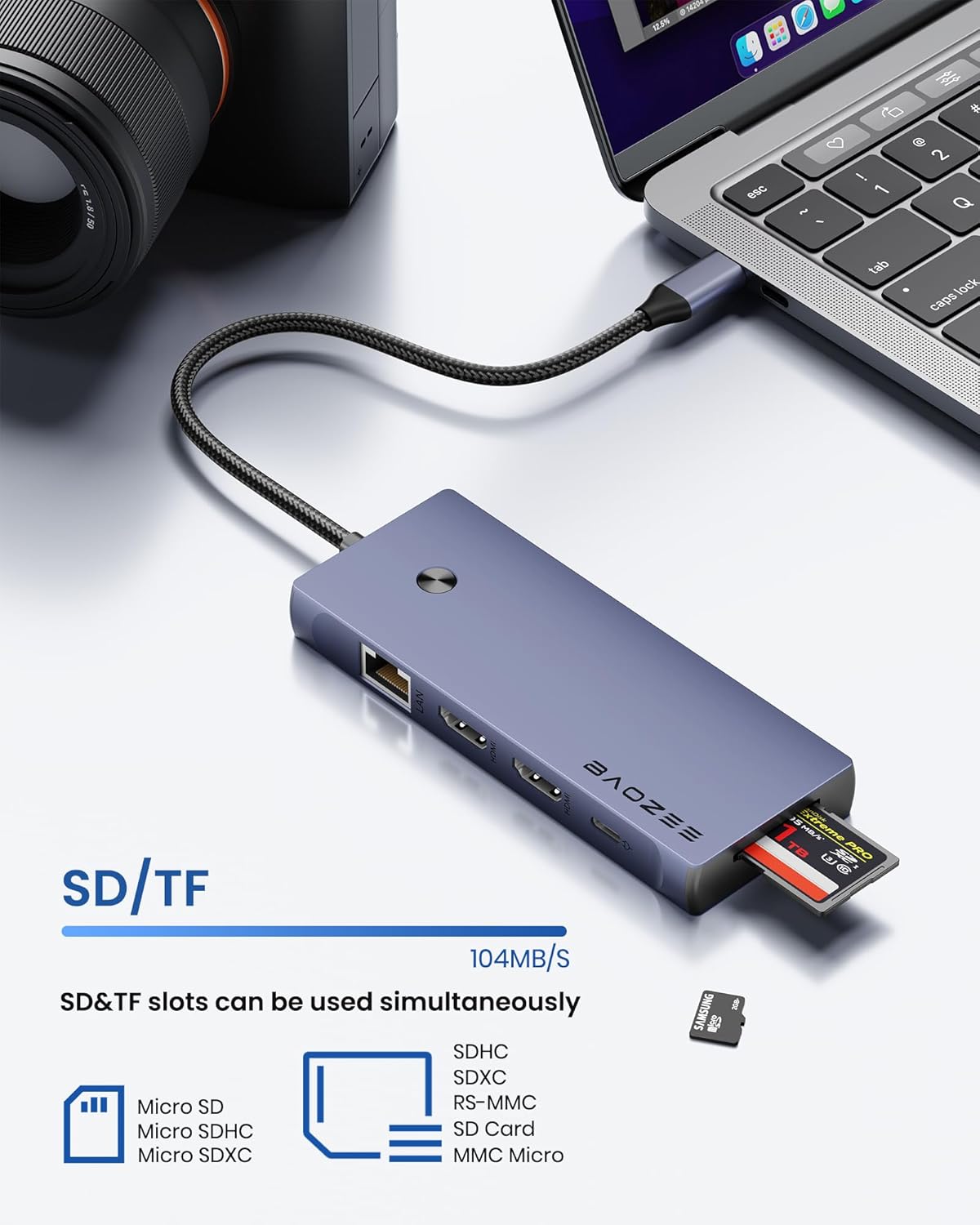 Thumbnail 6 de BAOZEE Laptop Docking Station Dual Monitor: 10-in-1 USB-C Hub with 2x 4K HDMI, 100W PD and Gigabit Ethernet