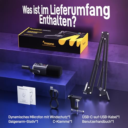 Thumbnail 7 de MAONO PD100XS XLR-USB Streaming Mikrofon mit Arm – Dynamisch, mit Stummschalttaste und Gain-Regler