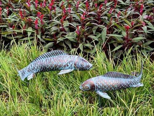 Thumbnail 3 de CLYB Juego de 2 estatuas Peces koi de cobre