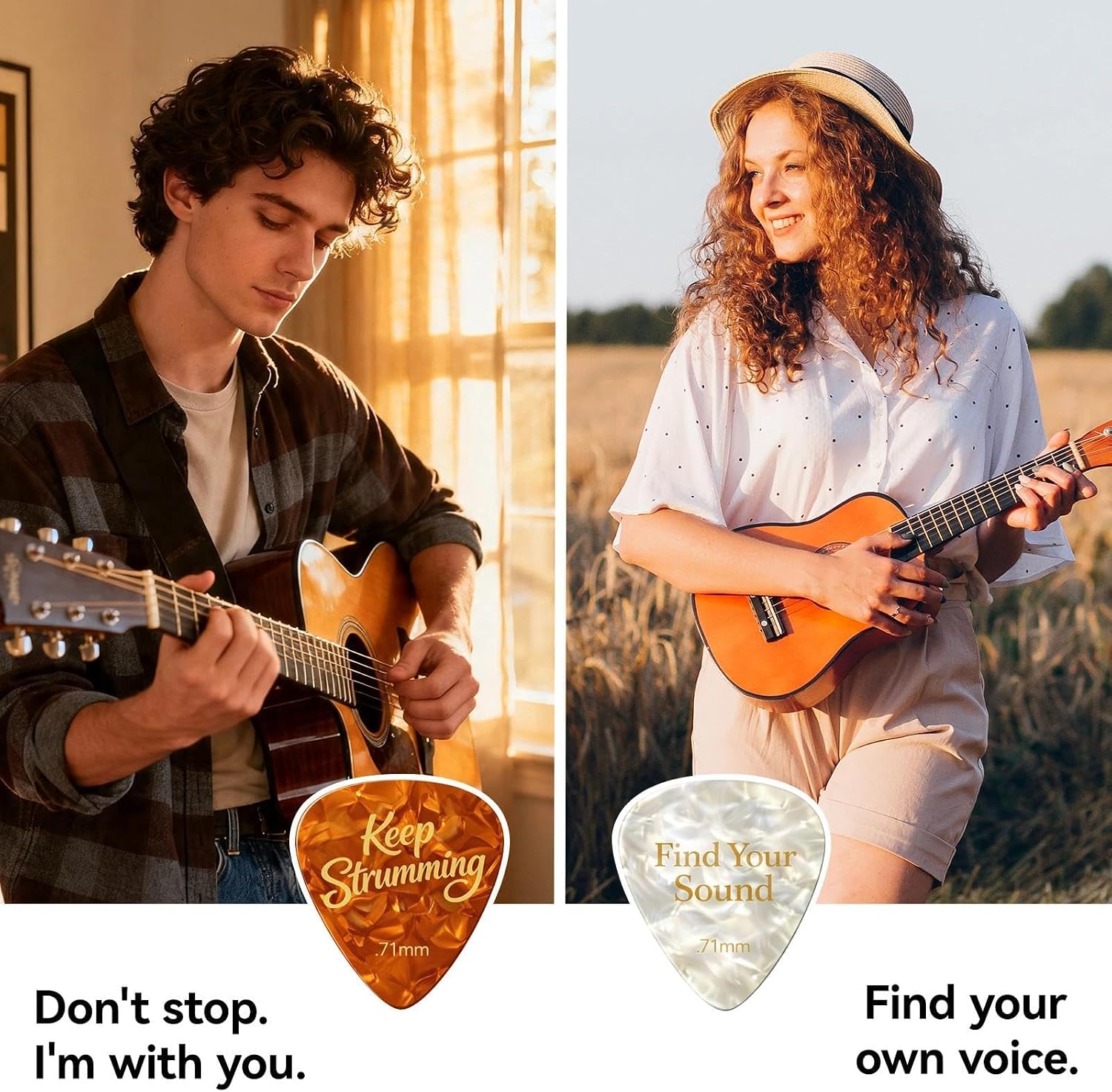 Detalle de Celluloid Guitar Picks Medium .71mm – 6 Mood Plectrums with Inspirational Messages