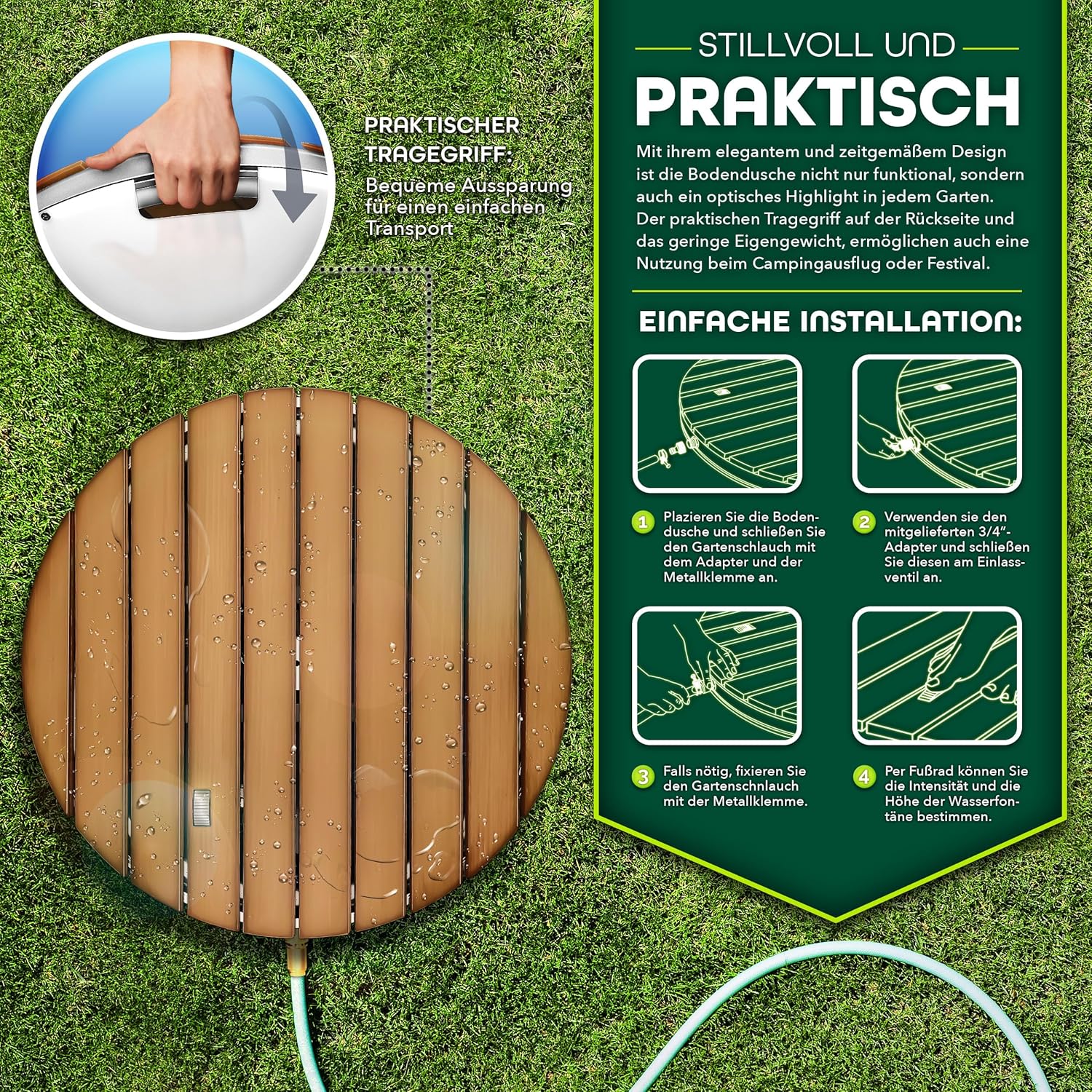 Thumbnail 4 de tillvex Doccia da Giardino Outdoor: Doccia a Pavimento Fino a 4 m, Antiscivolo e Pronta all’Ambiente