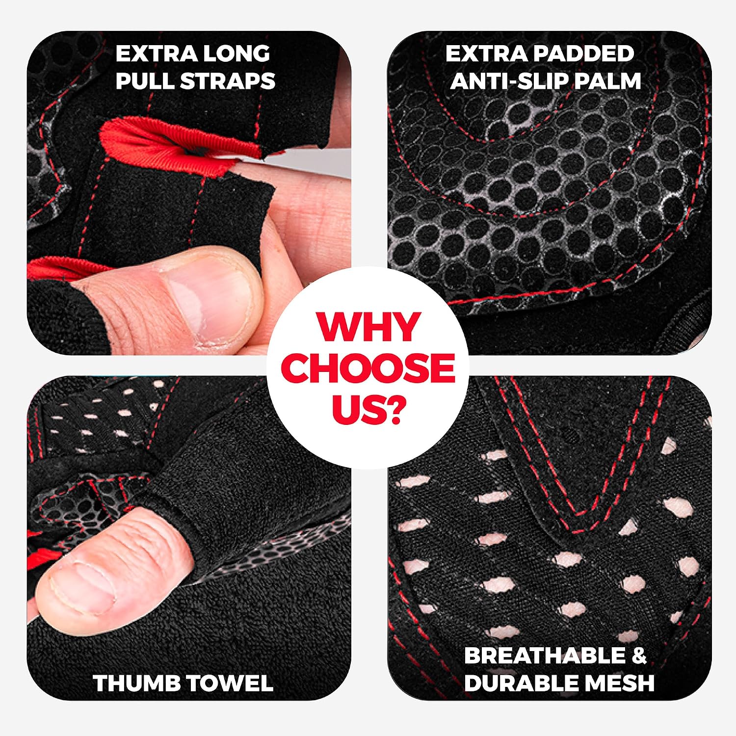 Detalle 2 de MhIL Workout Gloves, Medium Red, Silicone Grip and Wrist Wrap Support