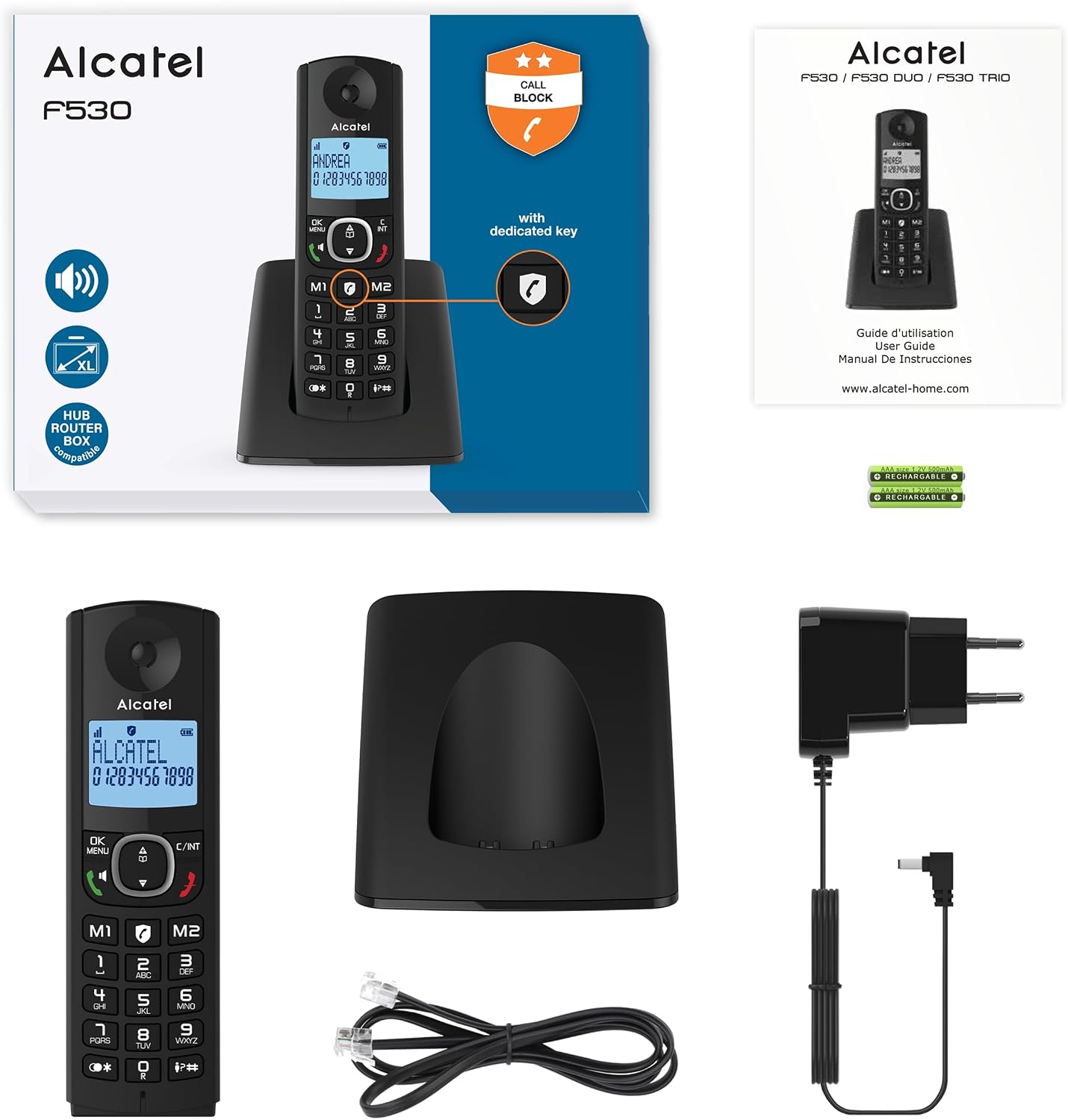 Detalle 1 de Alcatel F530 trådlös telefon med samtalsblockering, handsfree och belyst display