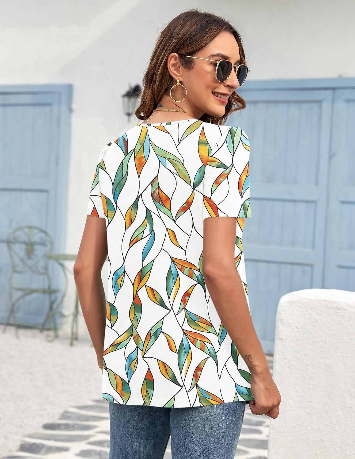 Detalle de MOLERANI Ladies Tops Round Neck Loose Casual Pleated T Shirt