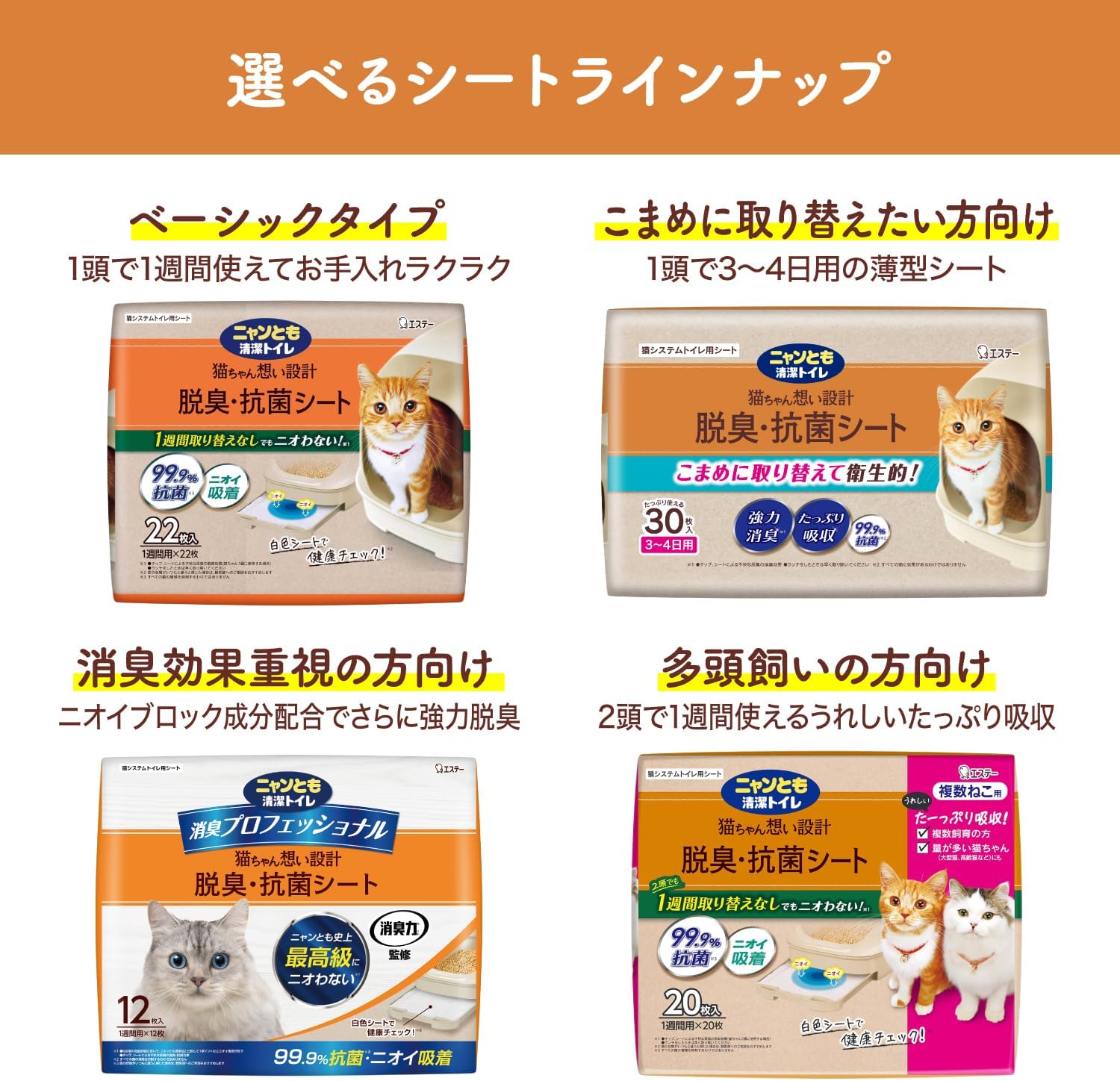 Thumbnail 6 de ニャンとも清潔トイレ 脱臭・抗菌シート 3～4日用 90枚（30枚×3個）薄型・白色