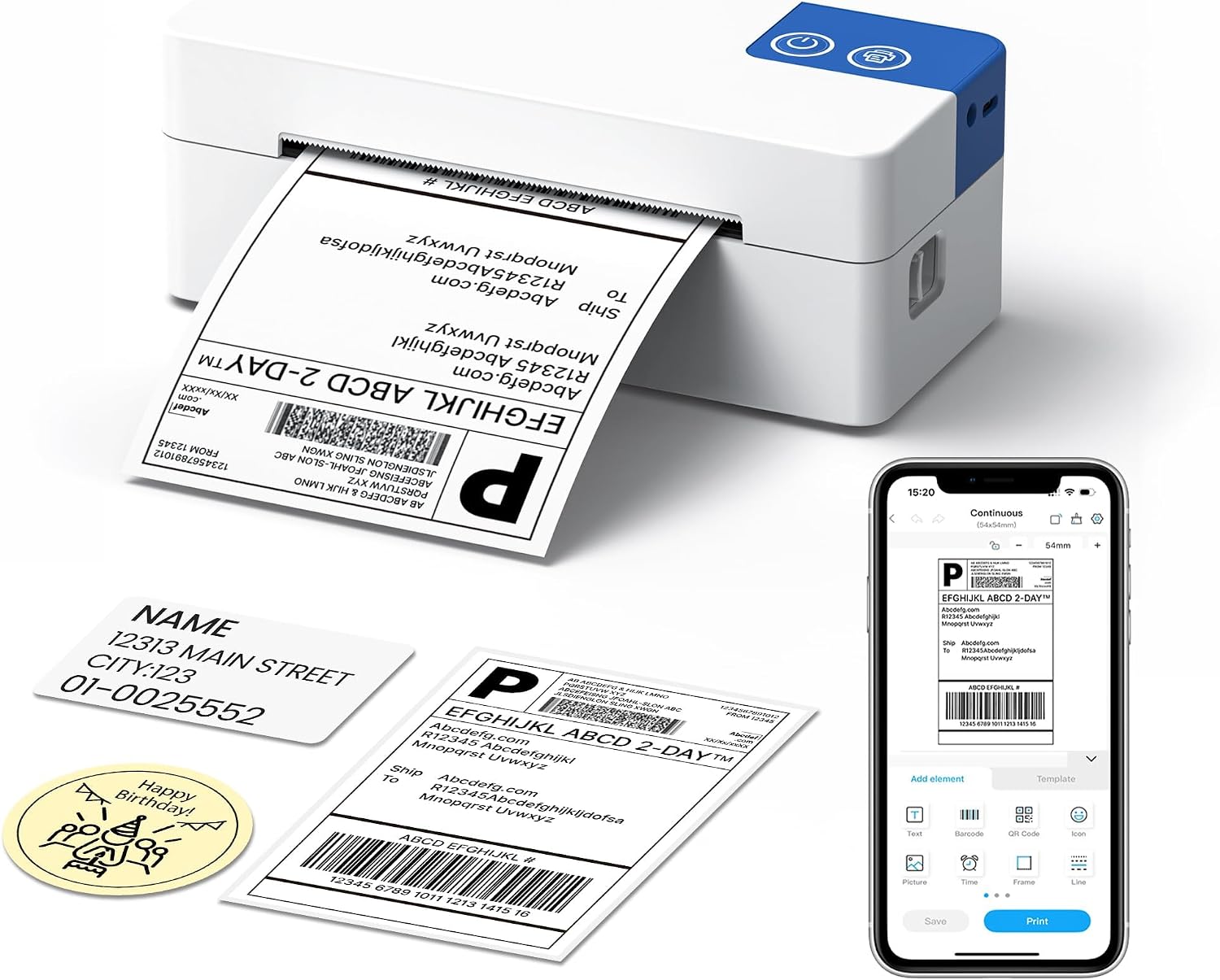 ETIKEZ PL50E Bluetooth Thermal Shipping Label Printer (4x6) for iPhone, Android, Windows & Mac, White