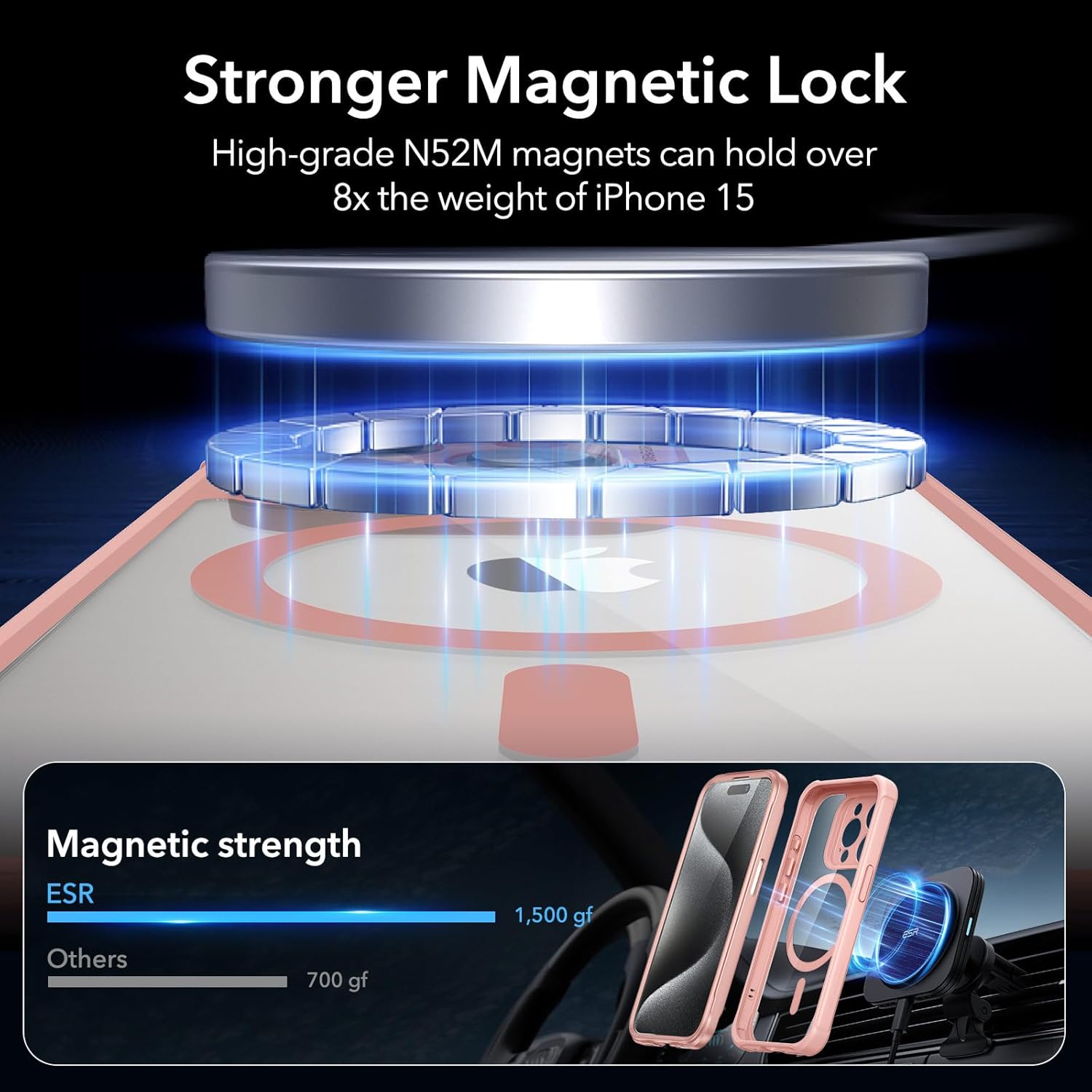 Thumbnail 5 de ESR Armor Series iPhone 15 Case with MagSafe + Built-in 9H+ Screen Protector (Clear Pink)