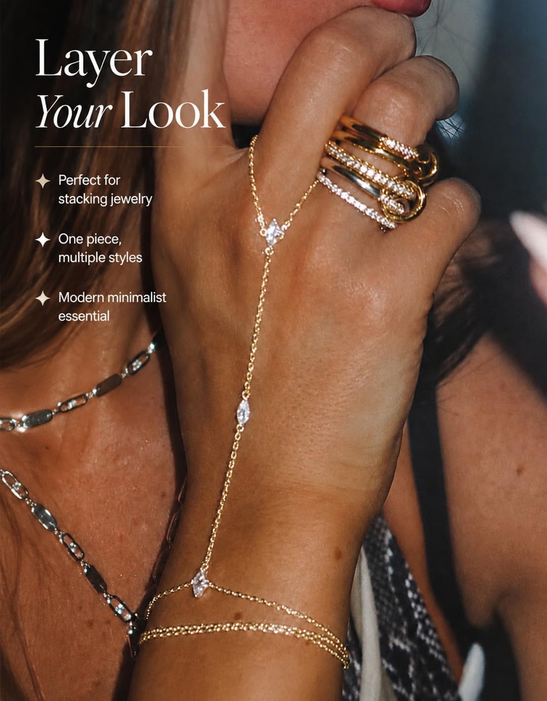 Thumbnail 2 de Gold Hand Chain Bracelets, 14K Gold-Plated