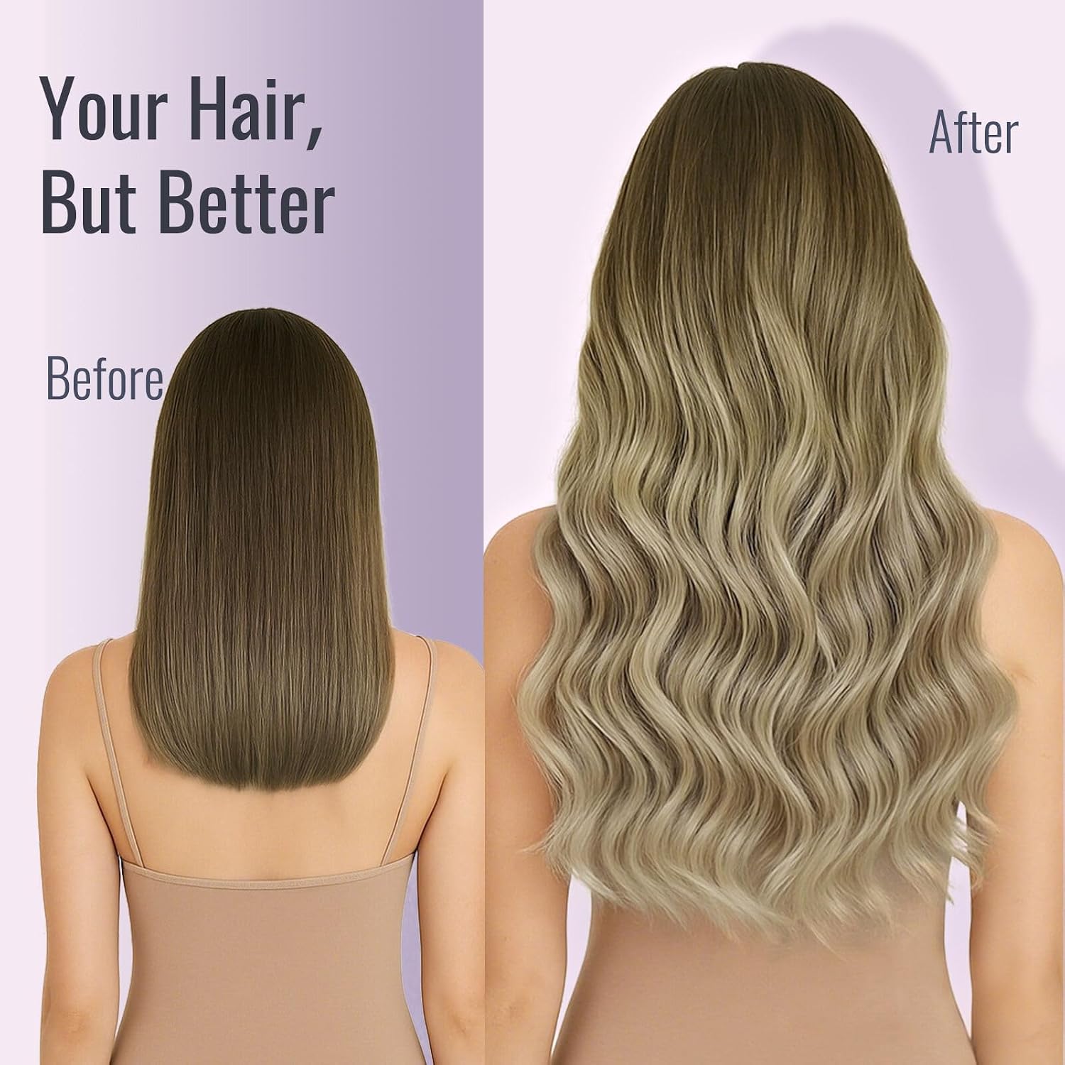 Detalle 2 de Fshine Invisible Tape-In Extensions Echthaar 50 cm | 20 Stücke, Wärmebalayage, Mittelbraun bis Platinblond