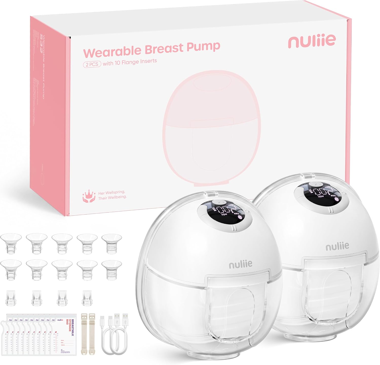 Detalle de Nuliie S32 Elektrische Milchpumpe Tragbar – 2er Pack, Weiß