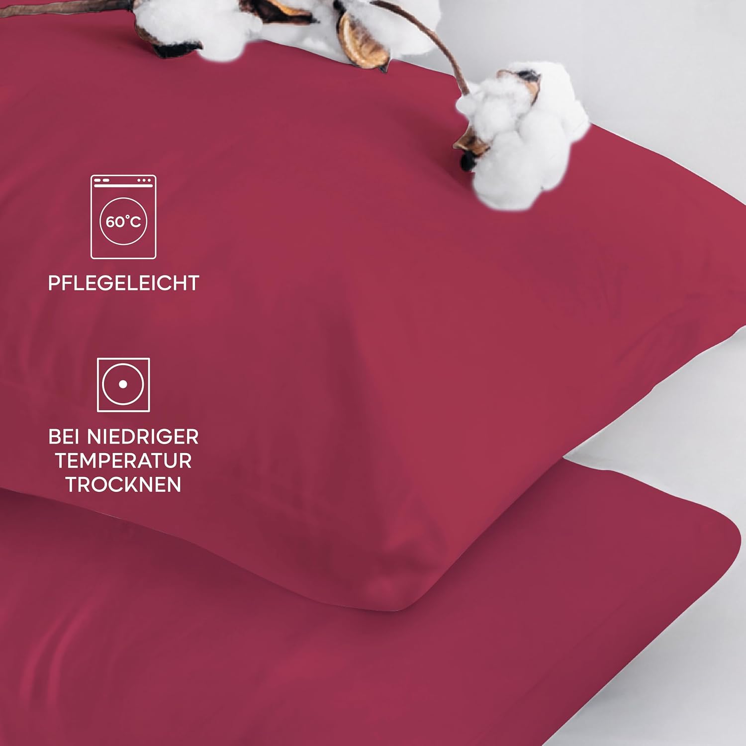 Detalle 2 de Twinzen Kissenbezug 40x60 cm (2er-Set) aus 100% Jersey-Baumwolle mit Reißverschluss – Burgunderrot
