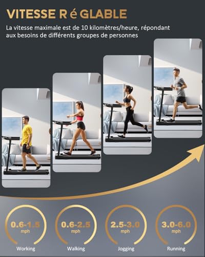 Detalle 2 de Tapis de Course Marche Pliable Zeporix – Modèle électrique silencieux 2.0 CV, 1–10 km/h, 100 kg – Compact pour maison et bureau