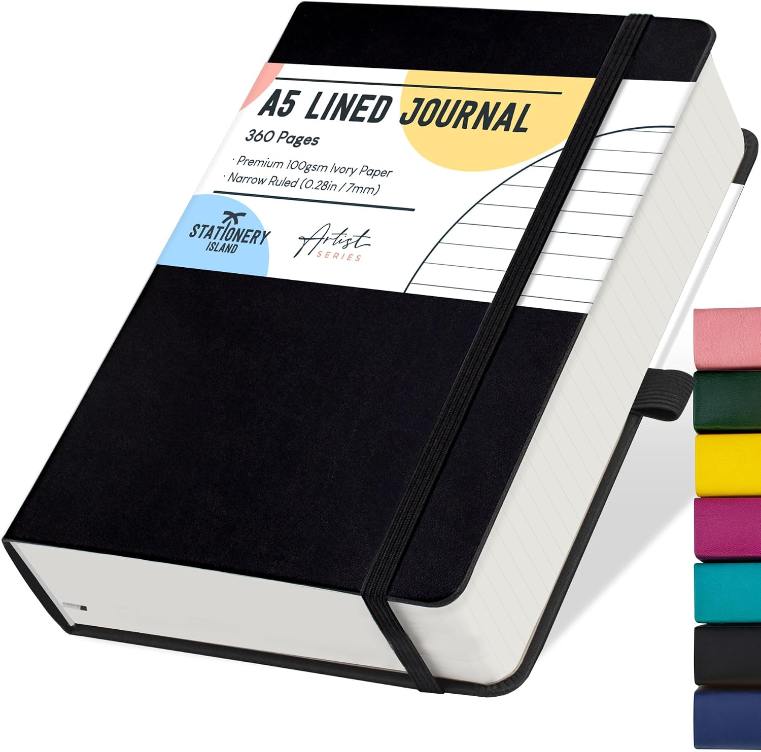 Detalle de STATIONERY ISLAND A5 Lined Notebook: 360-Page Thick Journal with 100gsm Paper and Black Hardcover