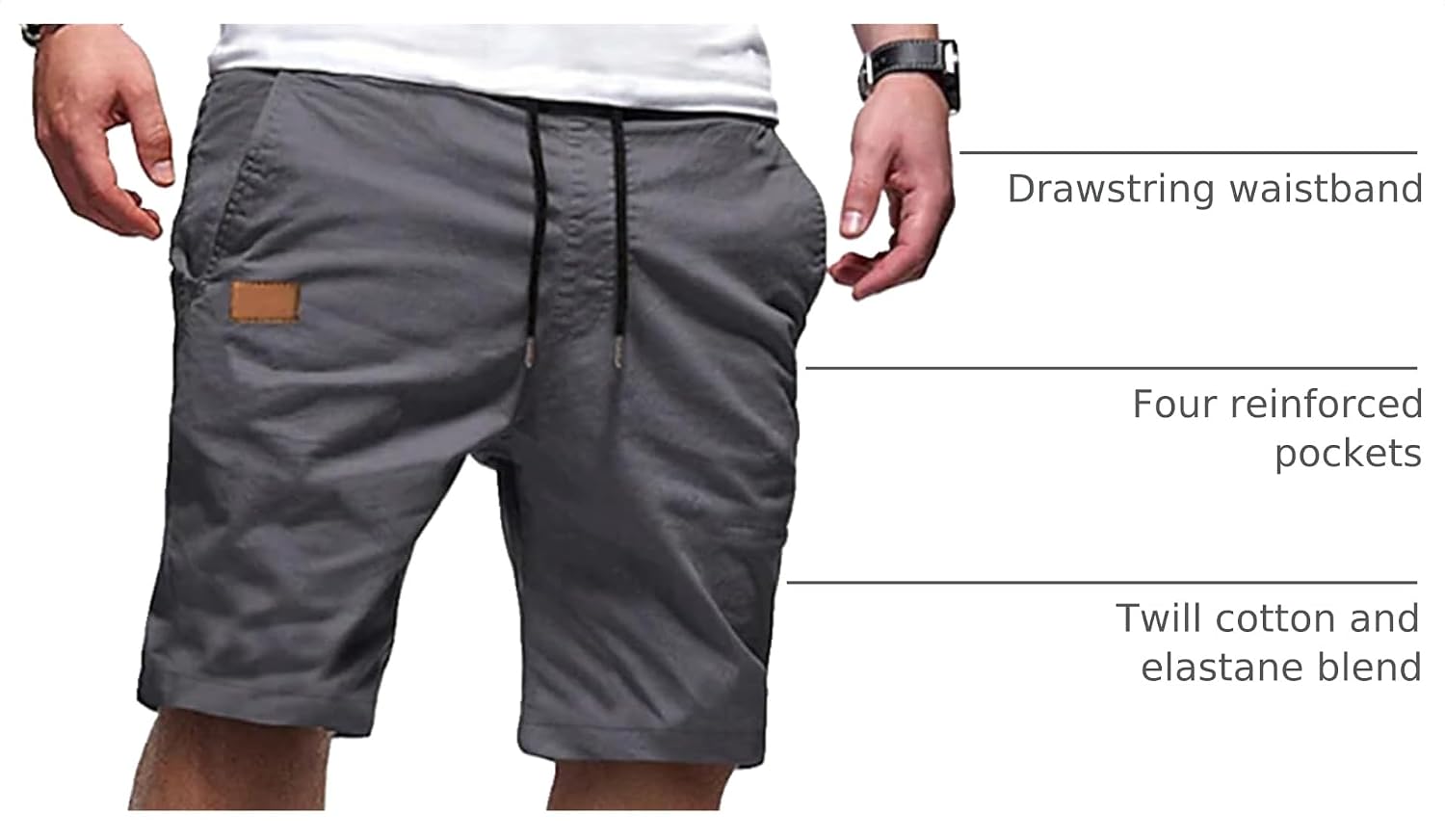Detalle de JMIERR Men's Cotton Stretch Shorts: Casual Drawstring Twill Chino Shorts