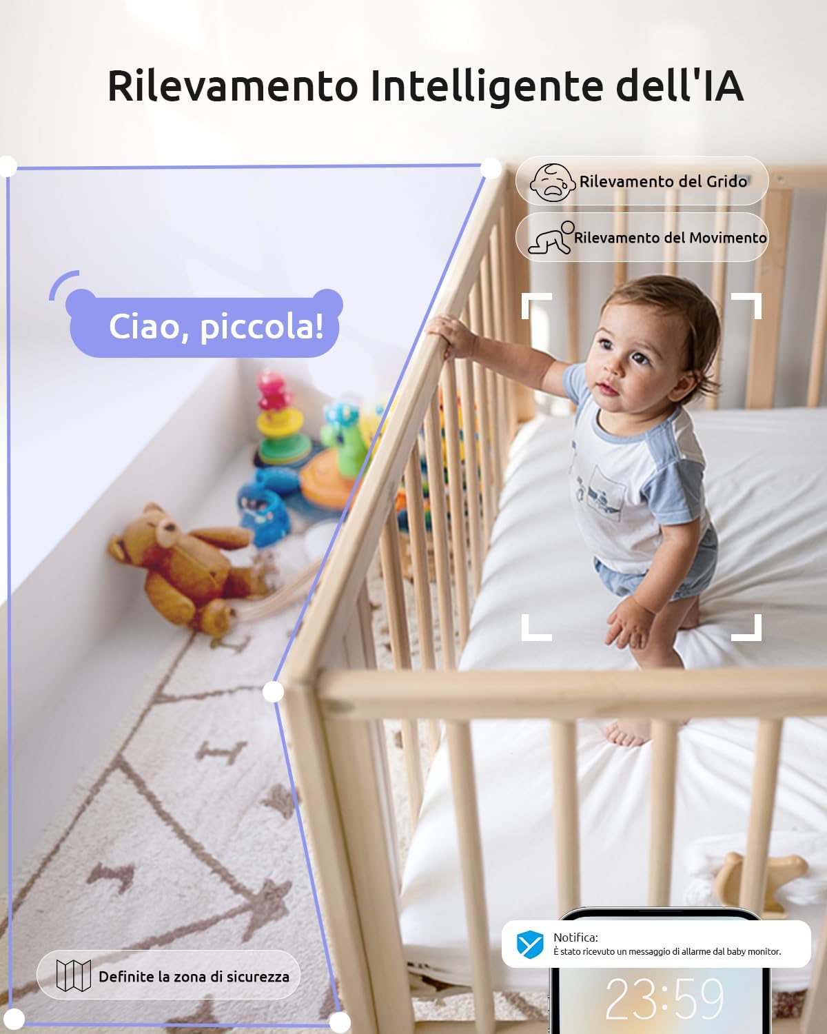 Thumbnail 5 de YESIMOM 2K Baby Monitor Video e Audio: Telecamera con PTZ 360°, App & 5" Monitor