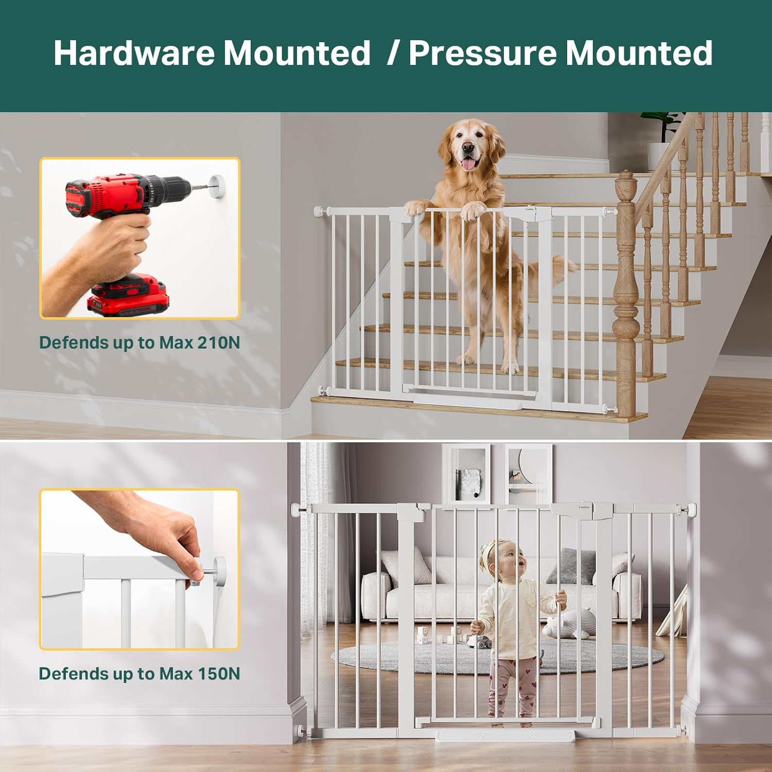 Thumbnail 6 de Cumbor 2 Pack Extra Wide Baby Gate 29.7"-51.5" Doorways