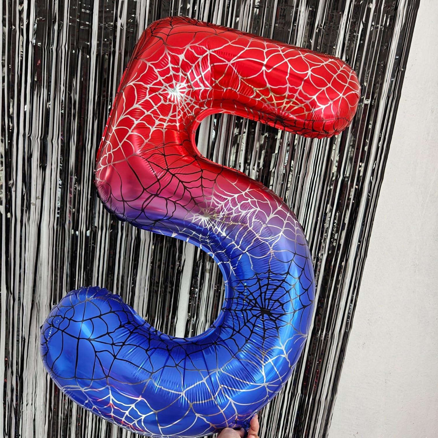 Detalle 2 de 40 Zoll Zahlen-Luftballon 5 – Geburtstagdeko für Jungen, Rot/Blau, Folienballon Zahl 5