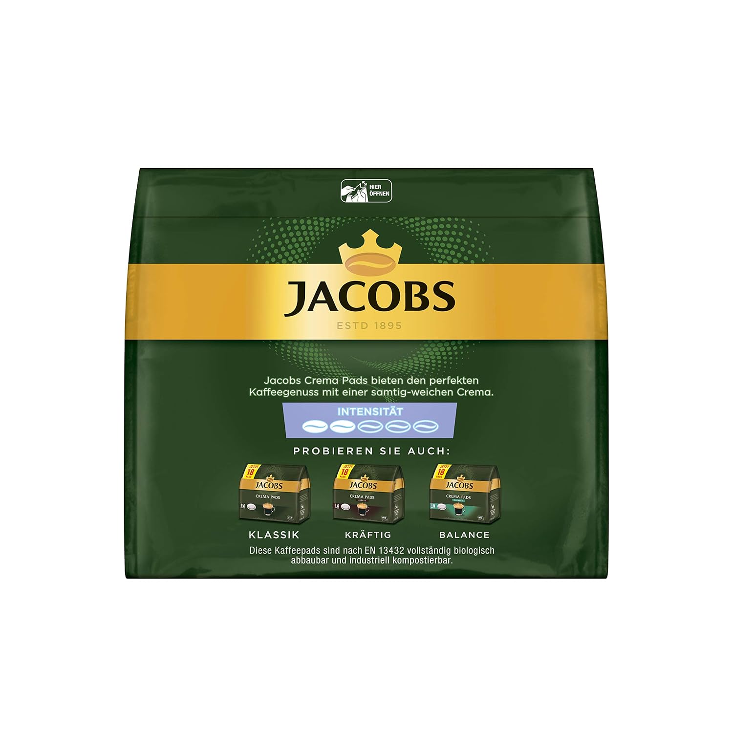 Detalle de Jacobs Pads Crema Mild – Senseo kompatible Pads, 90 Kaffeepads (5 × 18)