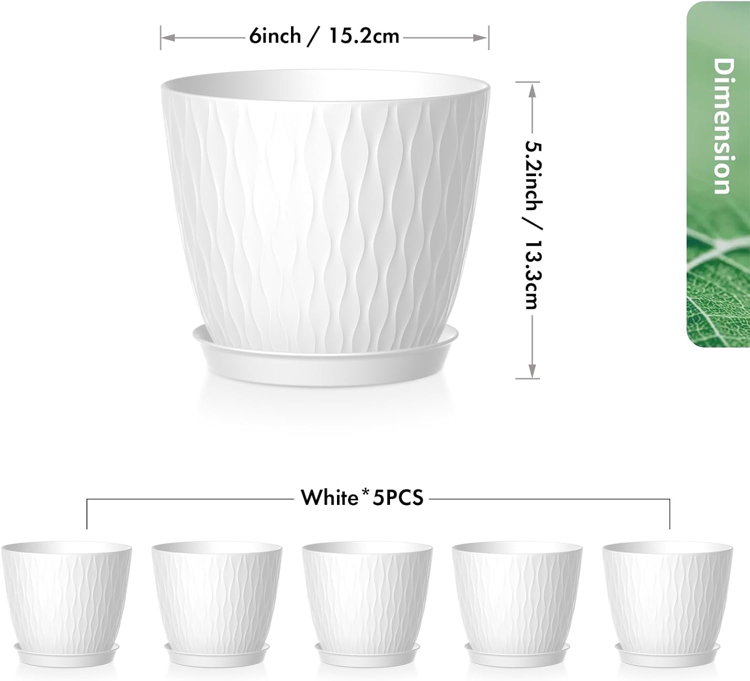 Thumbnail 3 de Homeuouz Plastic Plant Pots 5 Pack 15cm