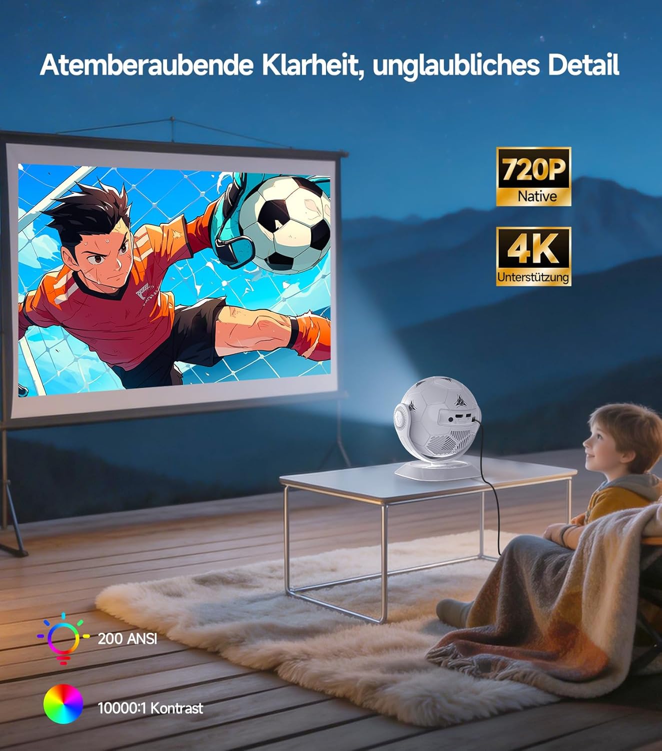 Detalle 2 de Magcubic Mini Beamer HY300F für 4K-Support, Android 14, WiFi 6 & Bluetooth 5.4 – portabler 360°-Beamer für Heimkino & Outdoor
