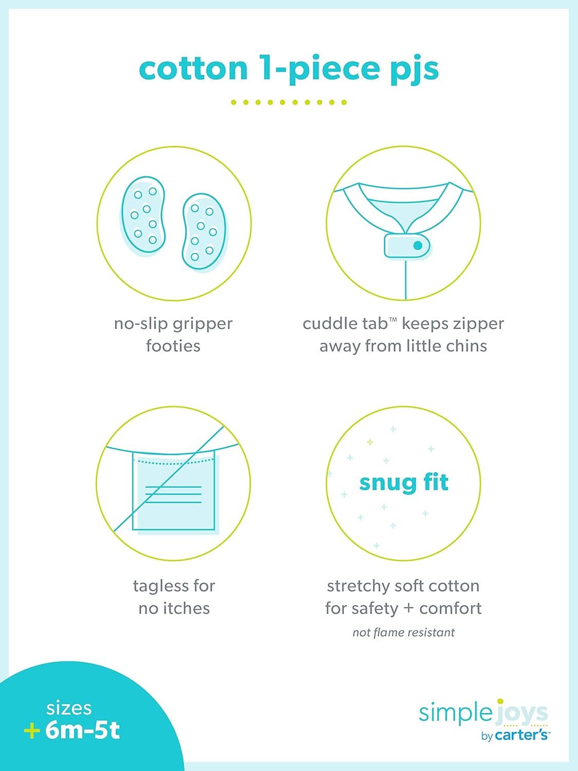 Detalle de Simple Joys by Carter's Baby-Boys 3-Pack Snug Fit Footed Cotton Pajamas
