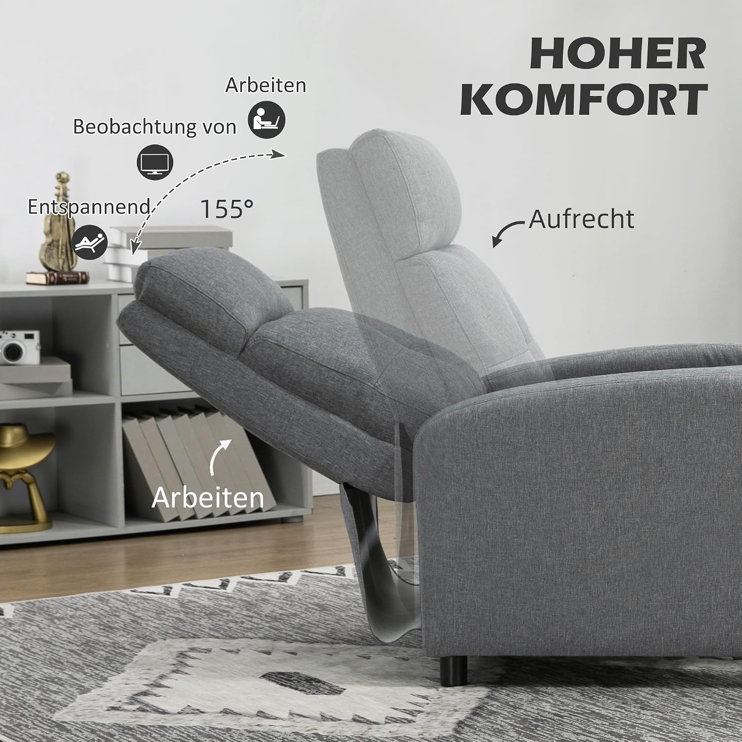 Thumbnail 3 de HOMCOM Sillón Relax Reclinable 155° Gris