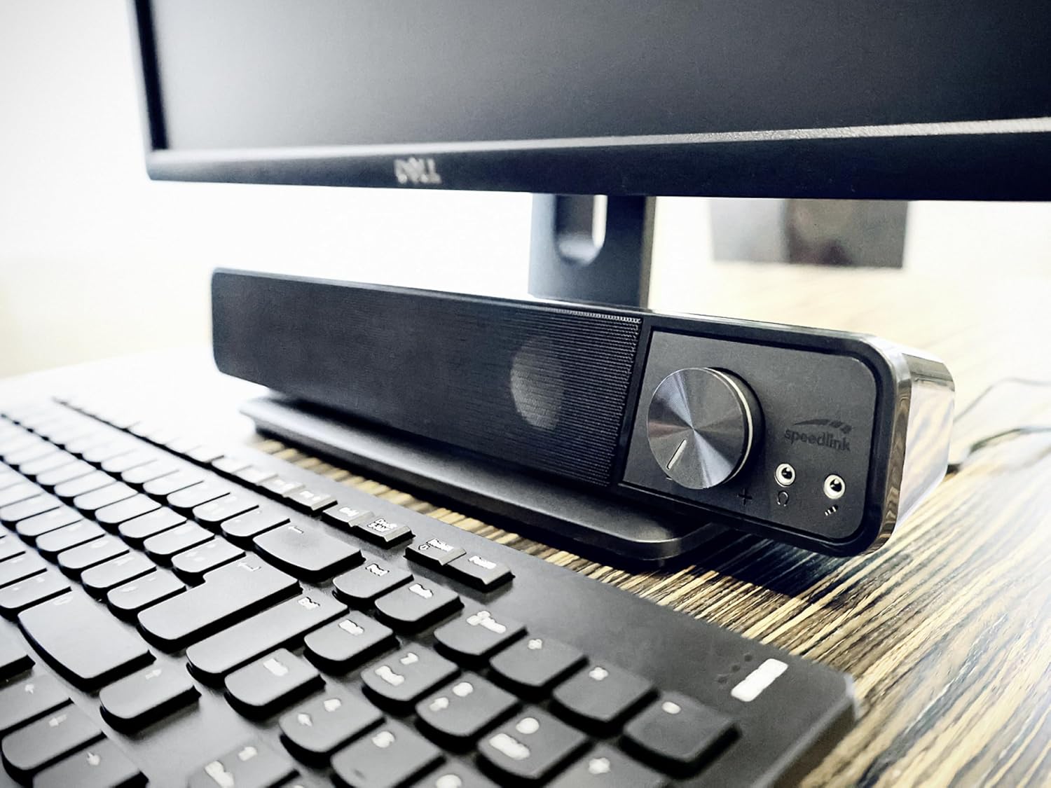 Detalle 1 de Speedlink BRIO Stereo Soundbar für den PC mit 12 Watt, AUX (3,5-mm) & Kopfhörer/Mikrofonanschluss, schwarz
