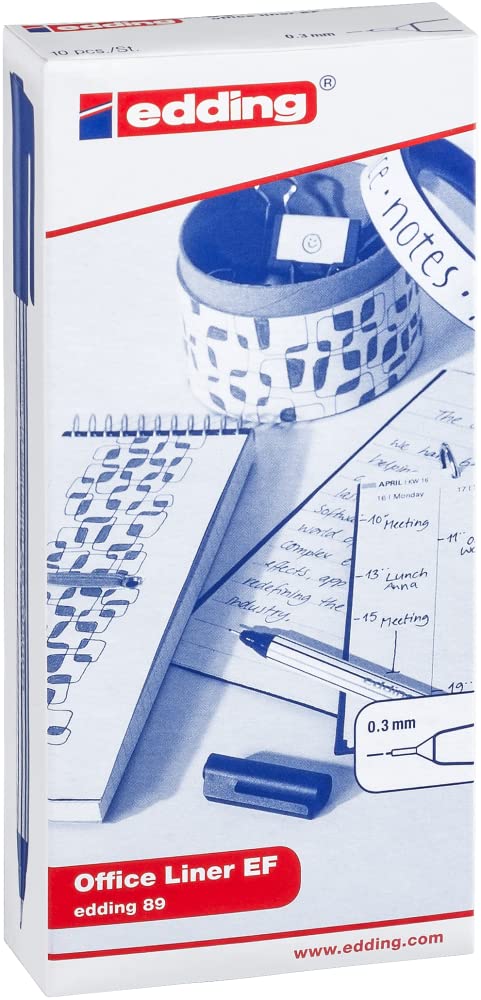 Detalle de edding 89 Feutre fin Bleu – lot de 10 stylos à pointe ronde extra-fine, écriture précise