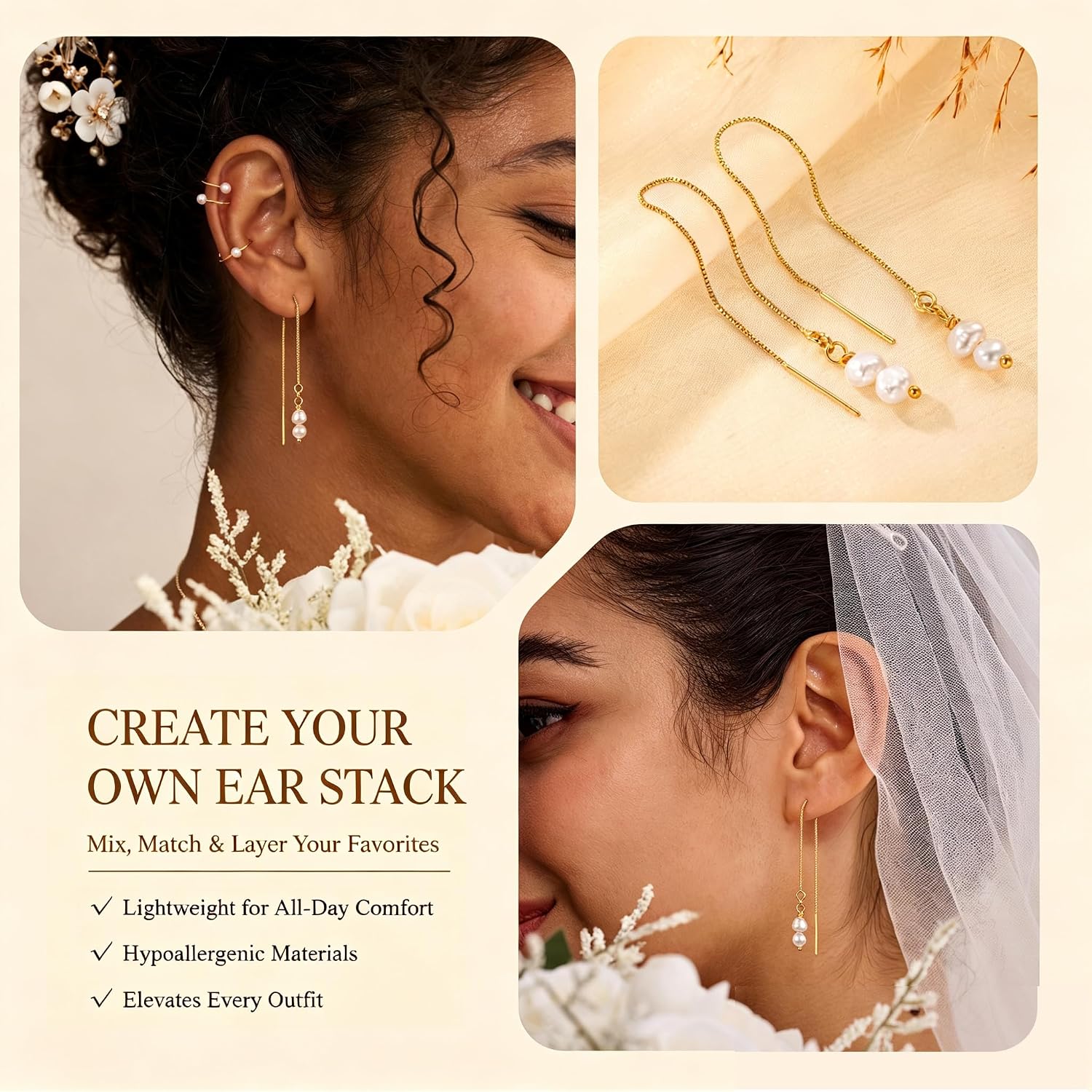 Detalle 2 de Carffordo Pearl Drop Earrings, 14K Gold Plated
