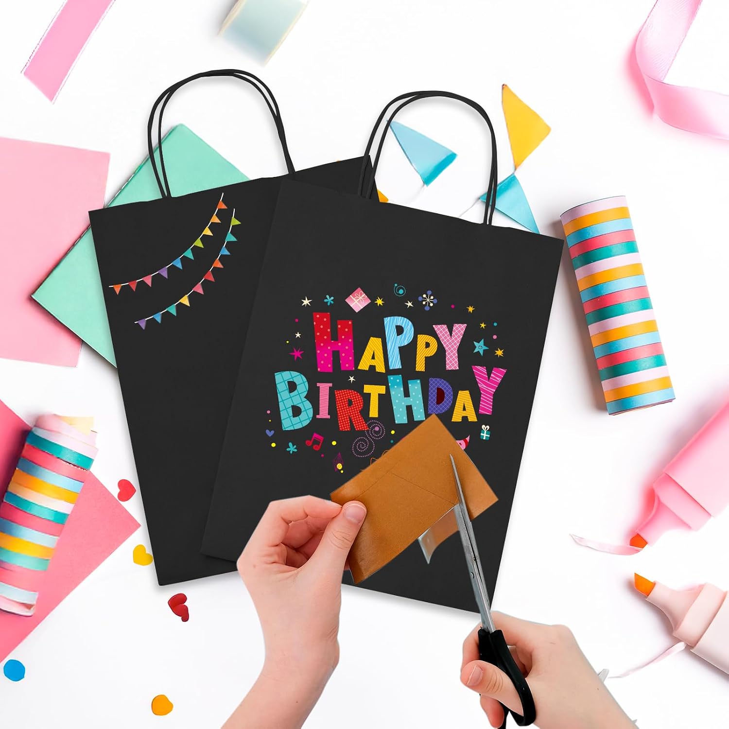 Thumbnail 3 de MESHA 100 Pack Black Gift Bags – 8x4.25x10.5 Inch Kraft Paper Bags with Handles (Medium, Recyclable, DIY Friendly)