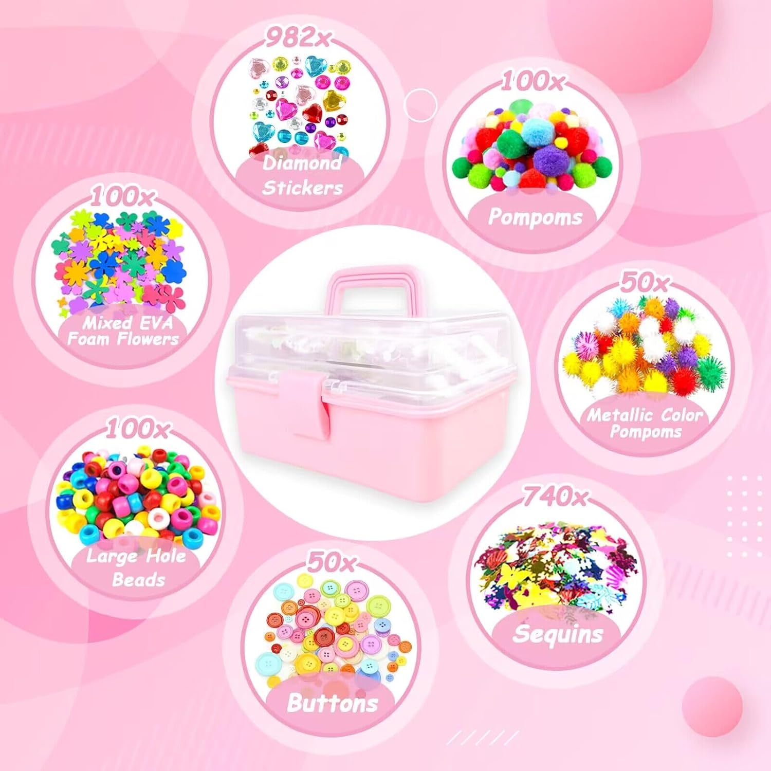 Thumbnail 1 de 3000 Kinder DIY Bastelset „Bastelkoffer“ in Rosa mit Bastelbox und 3.000-teiligem Material