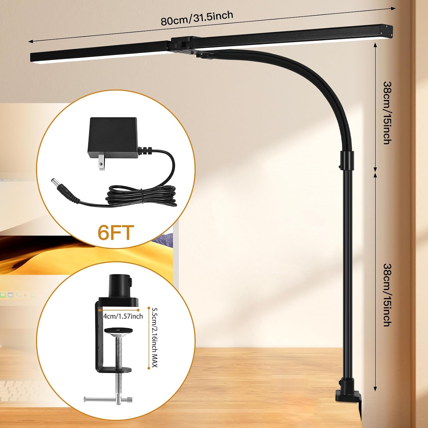 Detalle 2 de MACASA LED Desk Lamp, 24W Timer