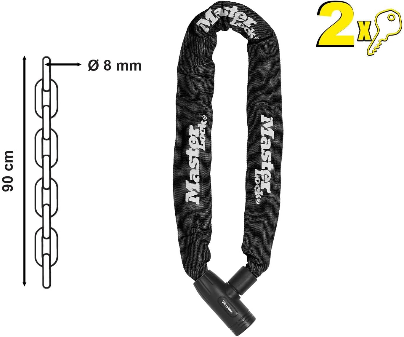 Detalle de MASTER LOCK Chaîne Antivol Vélo 90 cm avec Clé 8391EURDPRO – Sécurité et protection pour vélos, VTT et vélos électriques