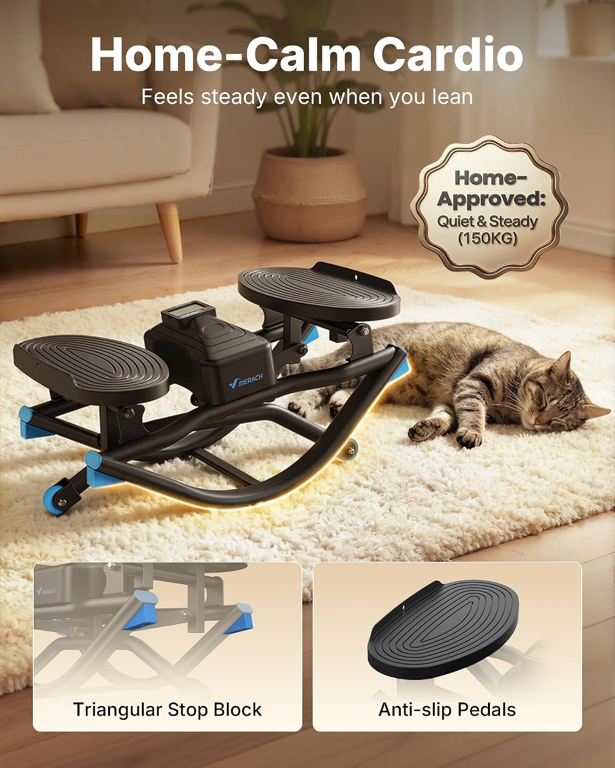 Detalle de Merach Rock Stepper for Home – Lateral U-shaped Rock Stepper with Resistance Bands