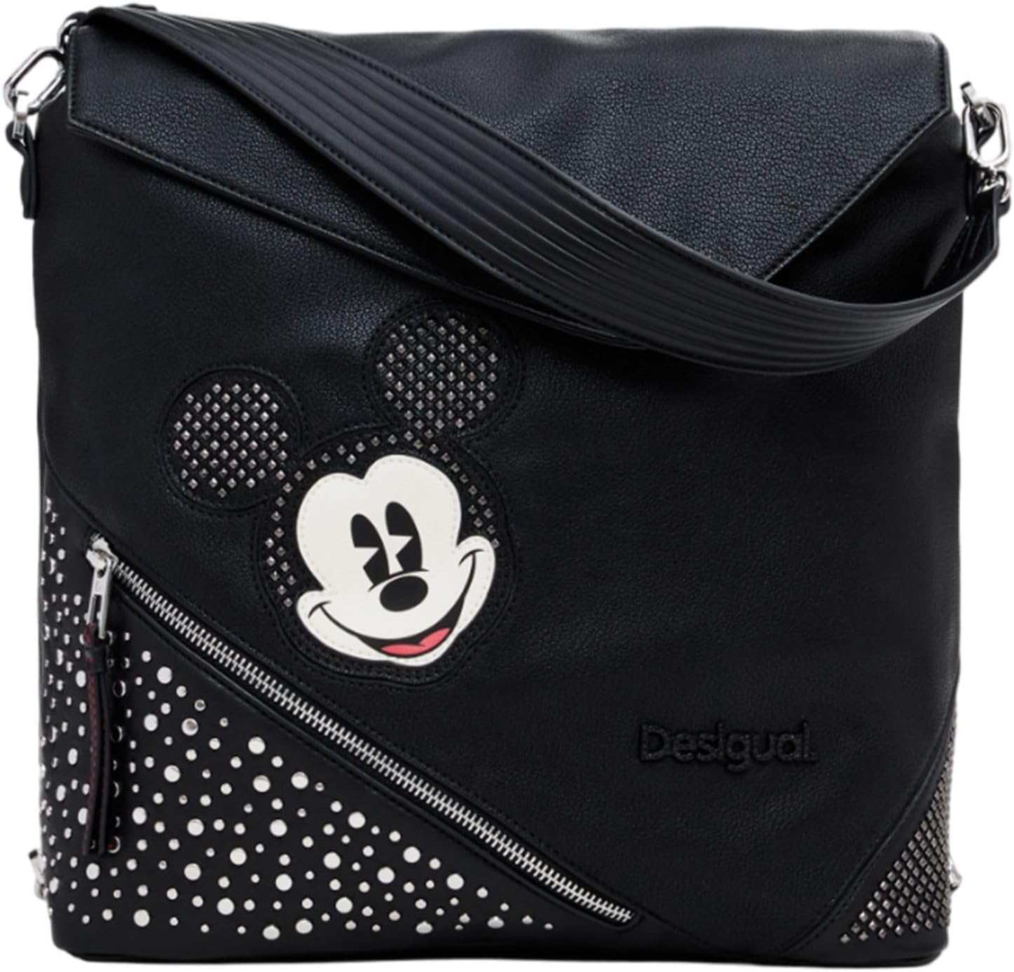 Detalle de Desigual Accessories Pu Backpack Big – vielseitiger Rucksack mit Denim-Look und Mickey-Maus Motiv