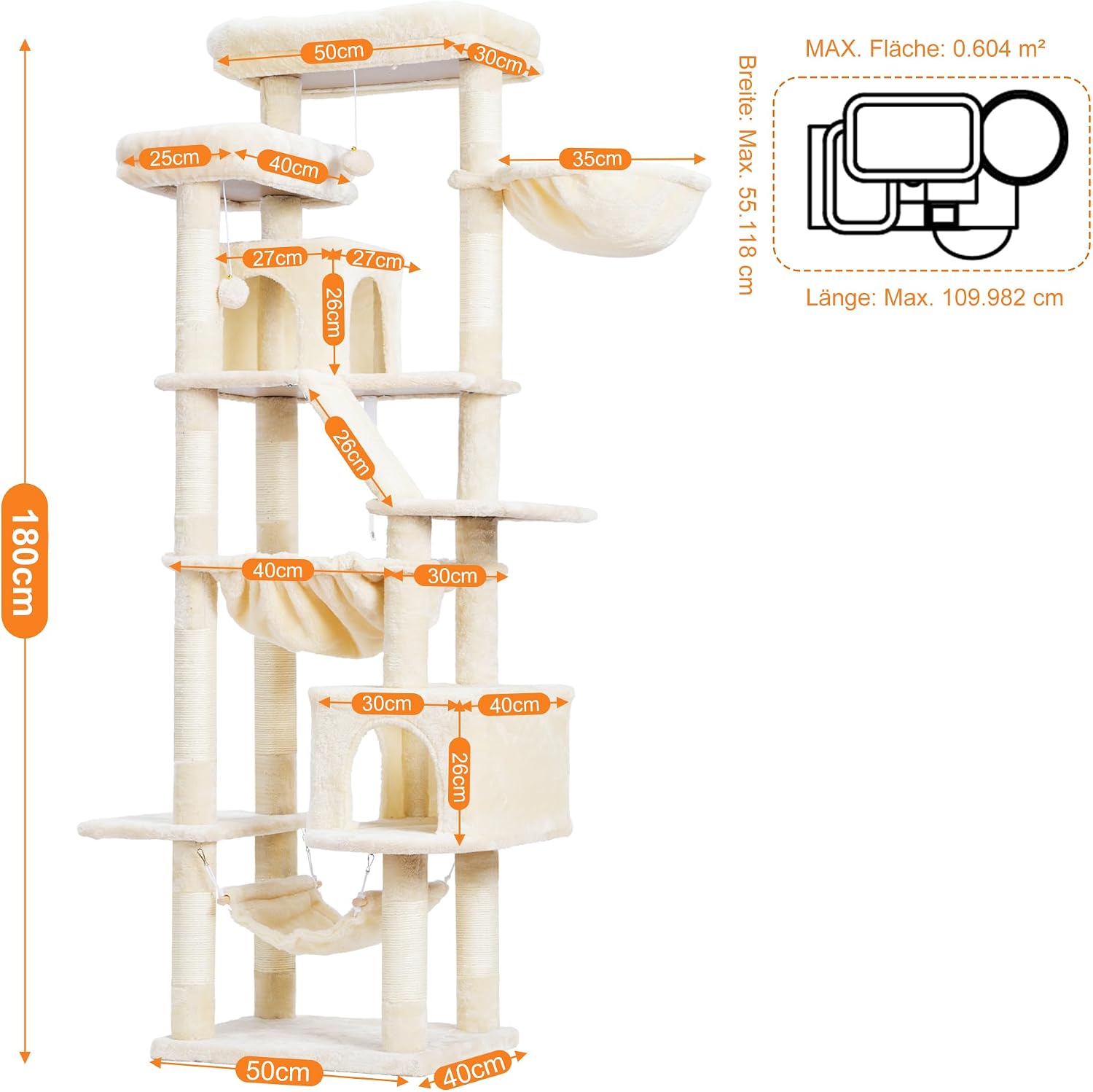 Thumbnail 4 de Heybly Cat Tree 180 cm Tall Tower for Indoor Cats (HCT034M) – Multi-Level, Sturdy and Easy to Assemble