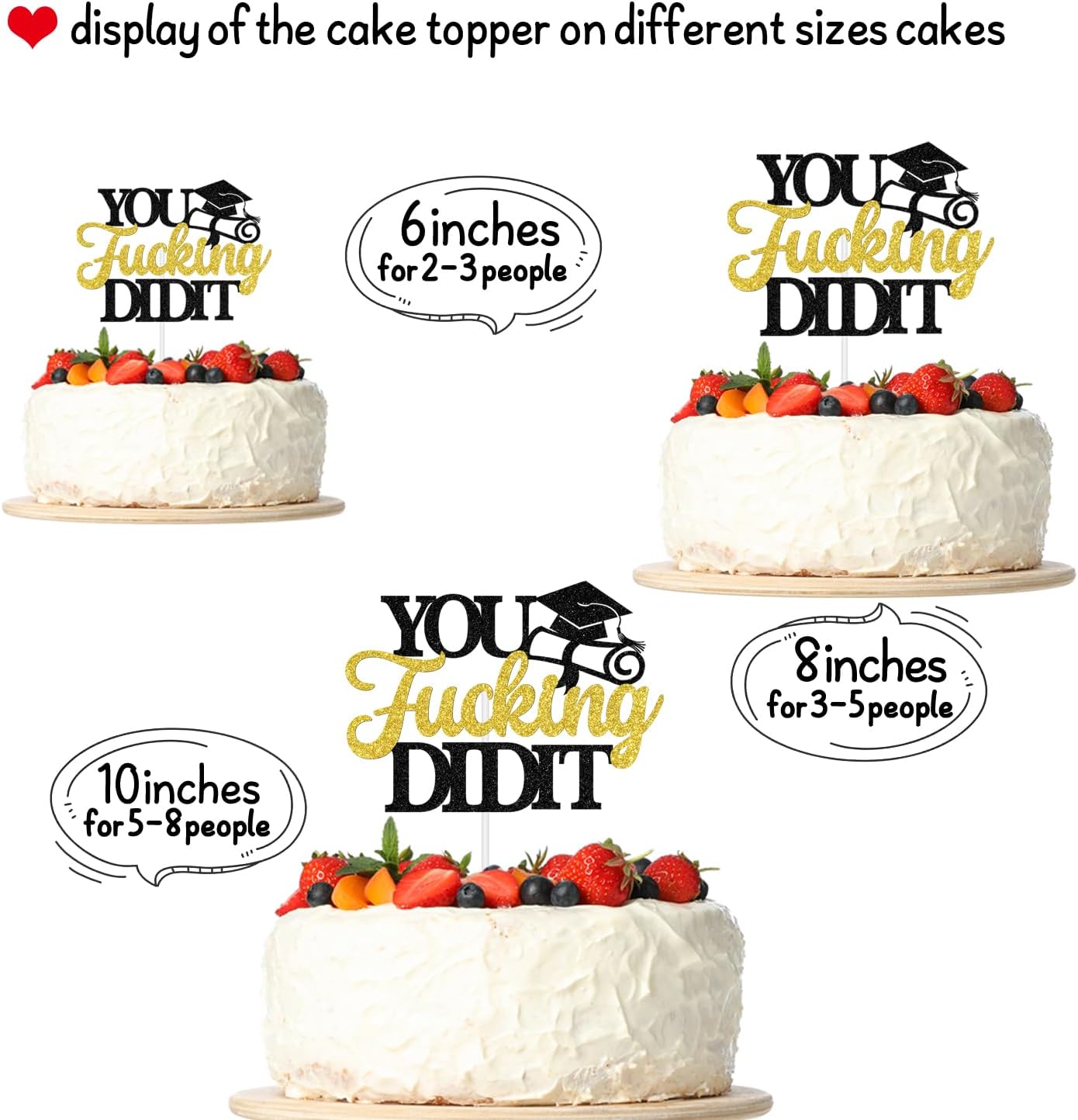 Detalle de Jenrtvis You Did It Graduation Cake Topper, Gold Glitter Class of 2026