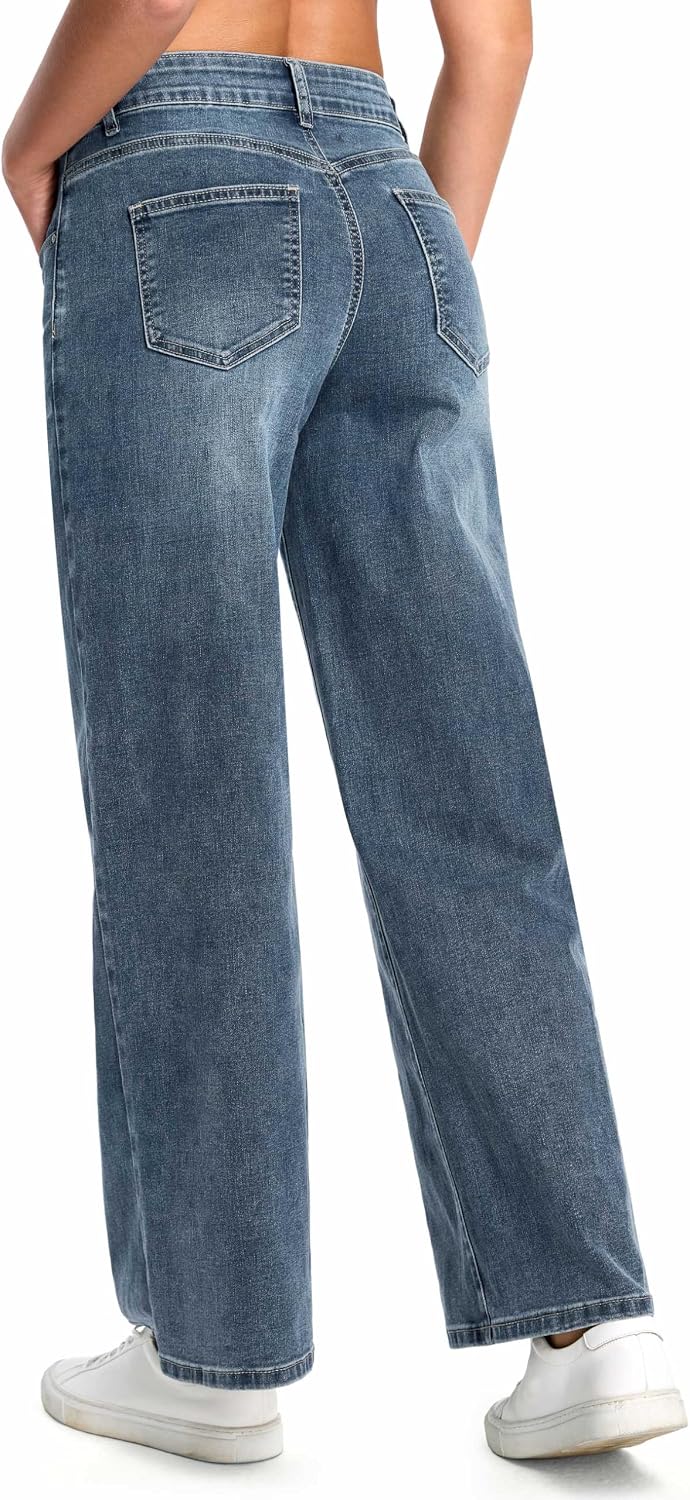 Thumbnail 2 de THE GYM PEOPLE Women's Baggy Jeans, Mid-Rise Wide Straight Leg Stretch Denim