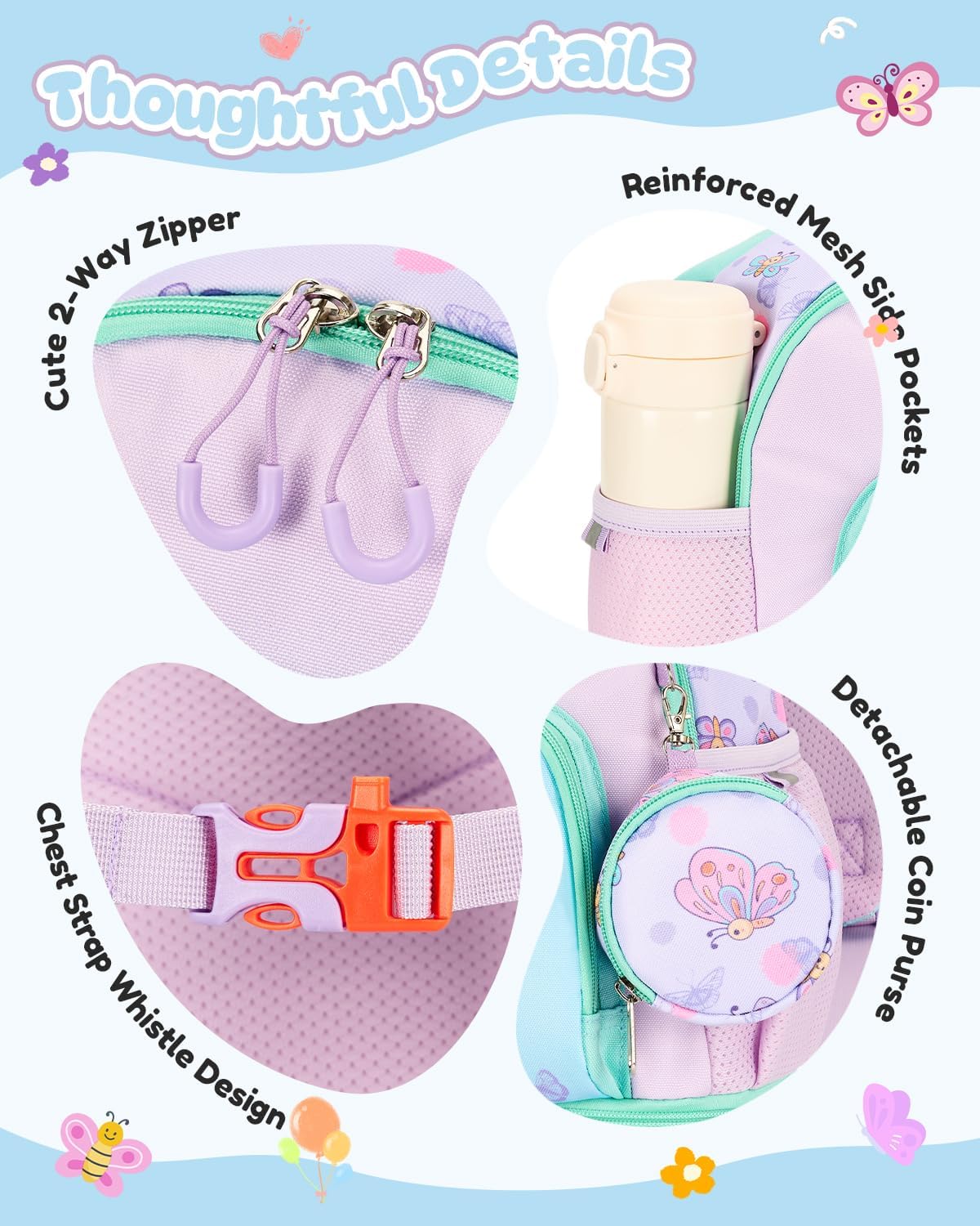 Thumbnail 5 de PROTAURI Sac à Dos Enfant Maternelle Papillon – 11,5 L, isolation et sécurité