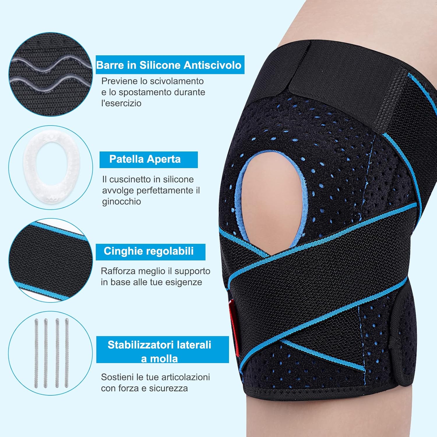 Thumbnail 3 de SIVITICK tutore ginocchio con stabilizzatori laterali e supporto rotulea regolabile in neoprene (1 pezzo)