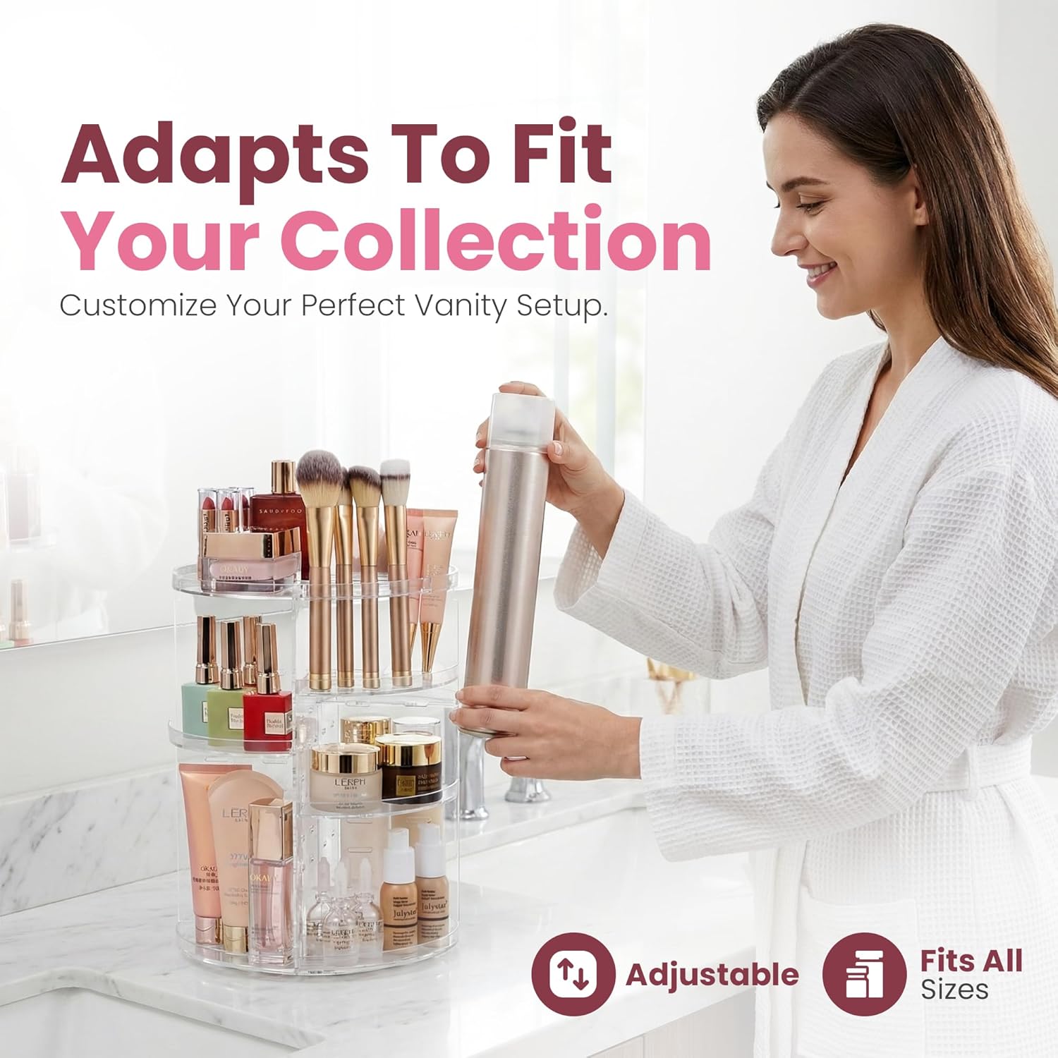 Thumbnail 3 de Masirs 360 Rotating Makeup Organizer Countertop