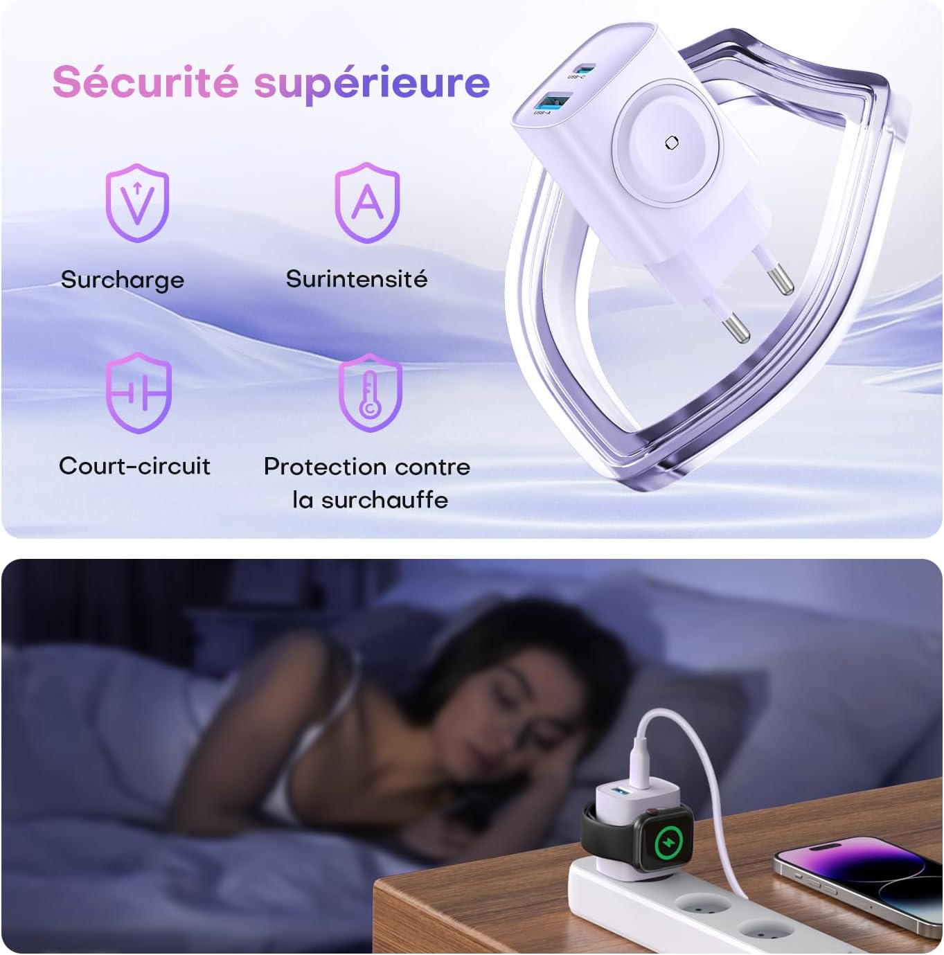 Thumbnail 4 de TOPADRE Chargeur 3 en 1 Apple Watch + USB‑C 20W pour iPhone (câble USB‑C 60W) – Blanc