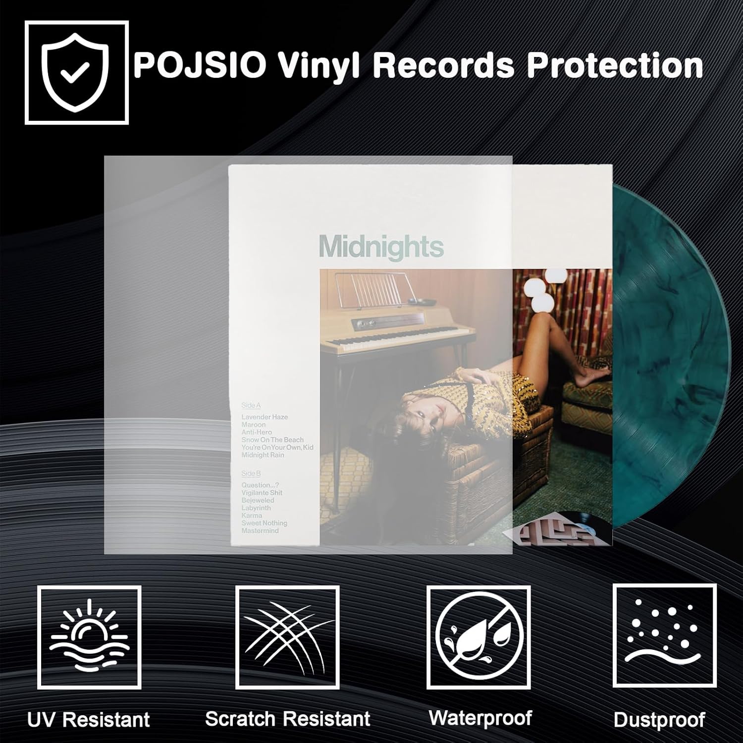 Thumbnail 2 de POJSIO 7 Zoll Vinyl-LP-Außenhüllen (18,5 x 18,5 cm), transparent, 50 Stück – Polypropylen-Schutzhüllen