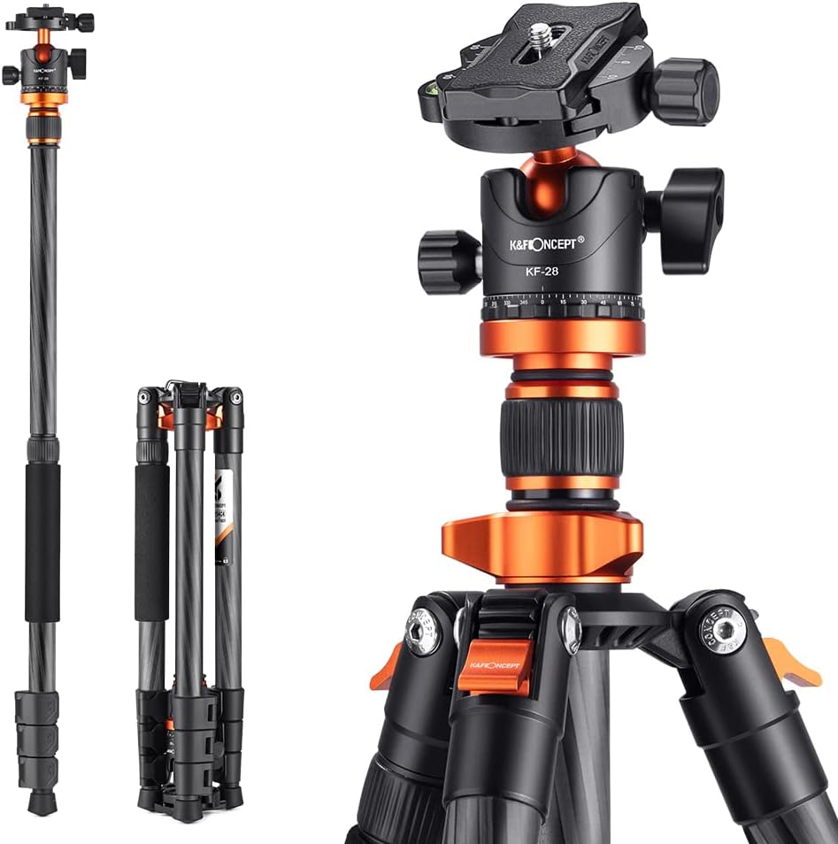 Detalle de K&F Concept 63" Carbon Fiber Tripod with Detachable Monopod and BH-28L Ball Head