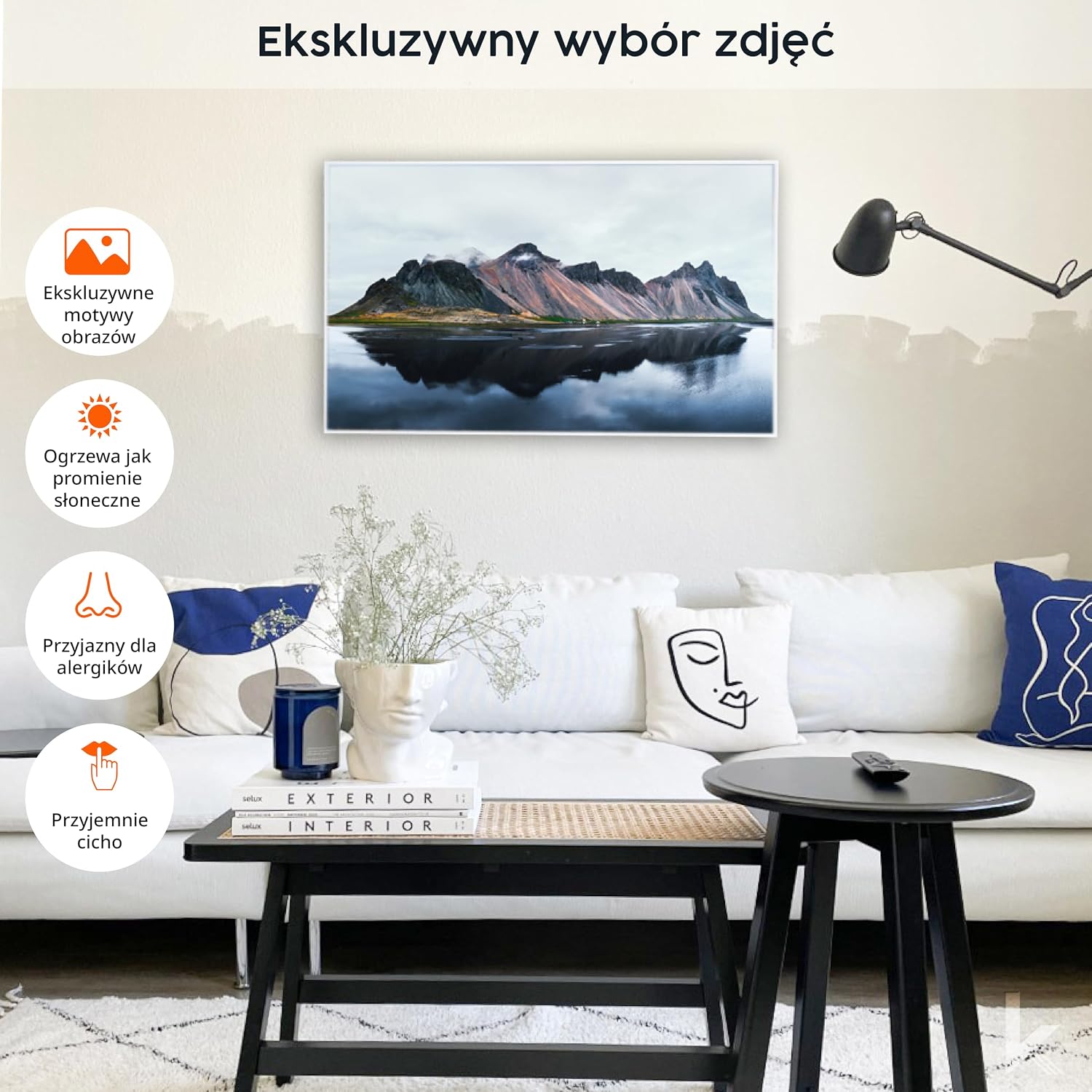Detalle de Könighaus P-Serie – grzejnik na podczerwień 1200 W z nadrukiem zimowego krajobrazu