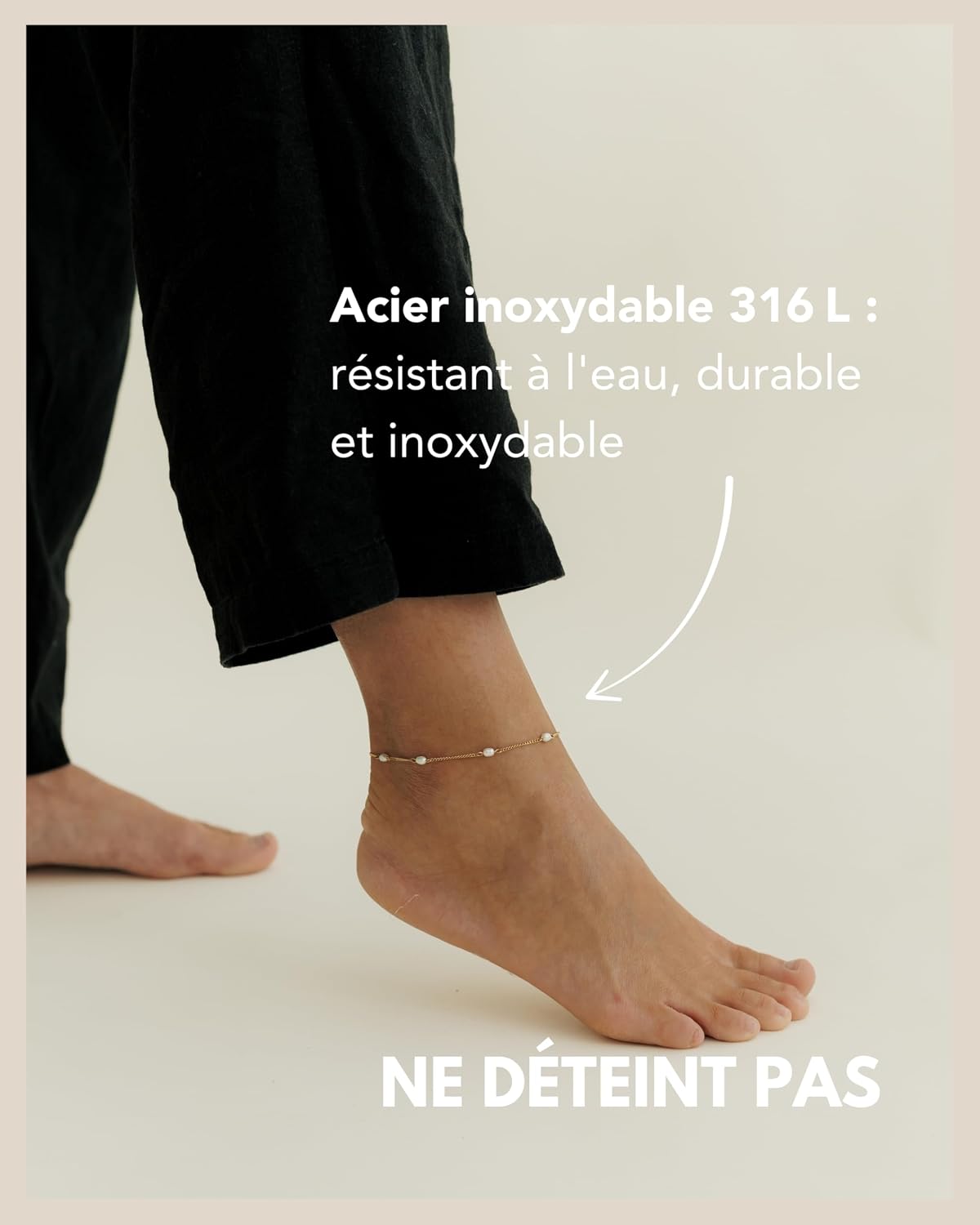 Detalle de GD GOOD.designs Est. 2015 Bracelet de cheville avec perles d'eau douce véritables – ajustable et résistant à l’eau